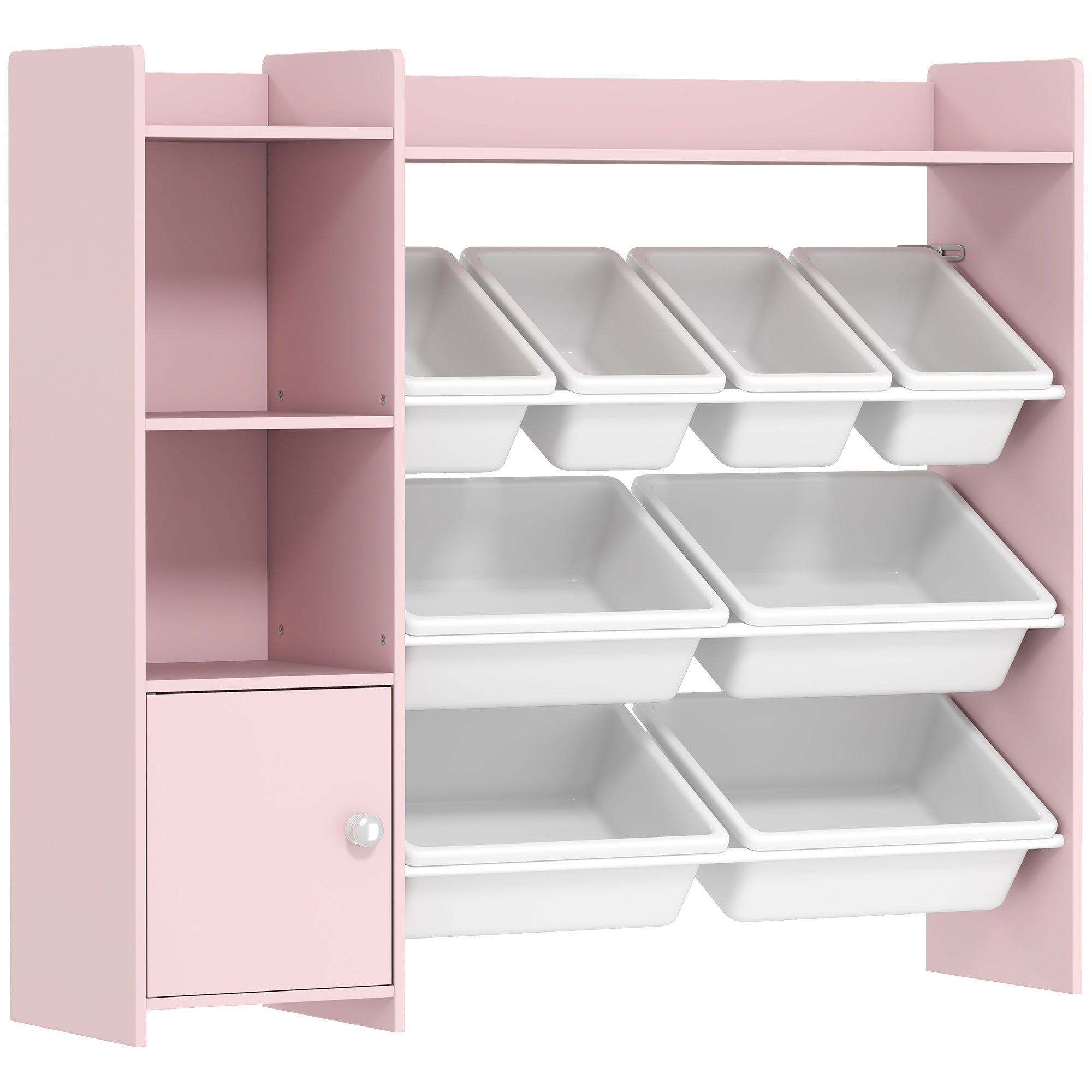 Toy Storage Unit with 8 Removable Bins, Storage Shelves, Cabinet, Pink