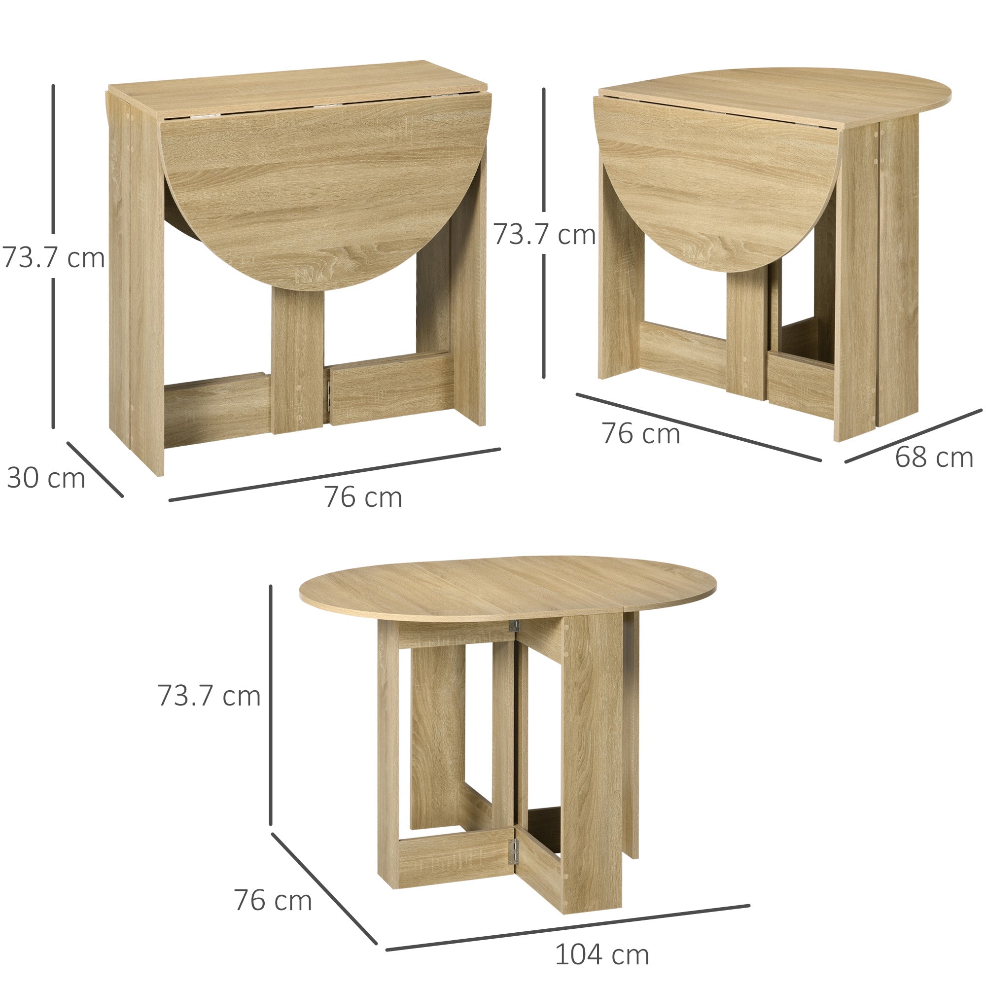 Space-saving Drop Leaf Table, Folding Dining Table for Small Space, Kitchen, Dining Room, Oak