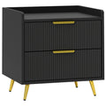 Elegant Two-Drawer Bedside Table with Gold Handles - Black