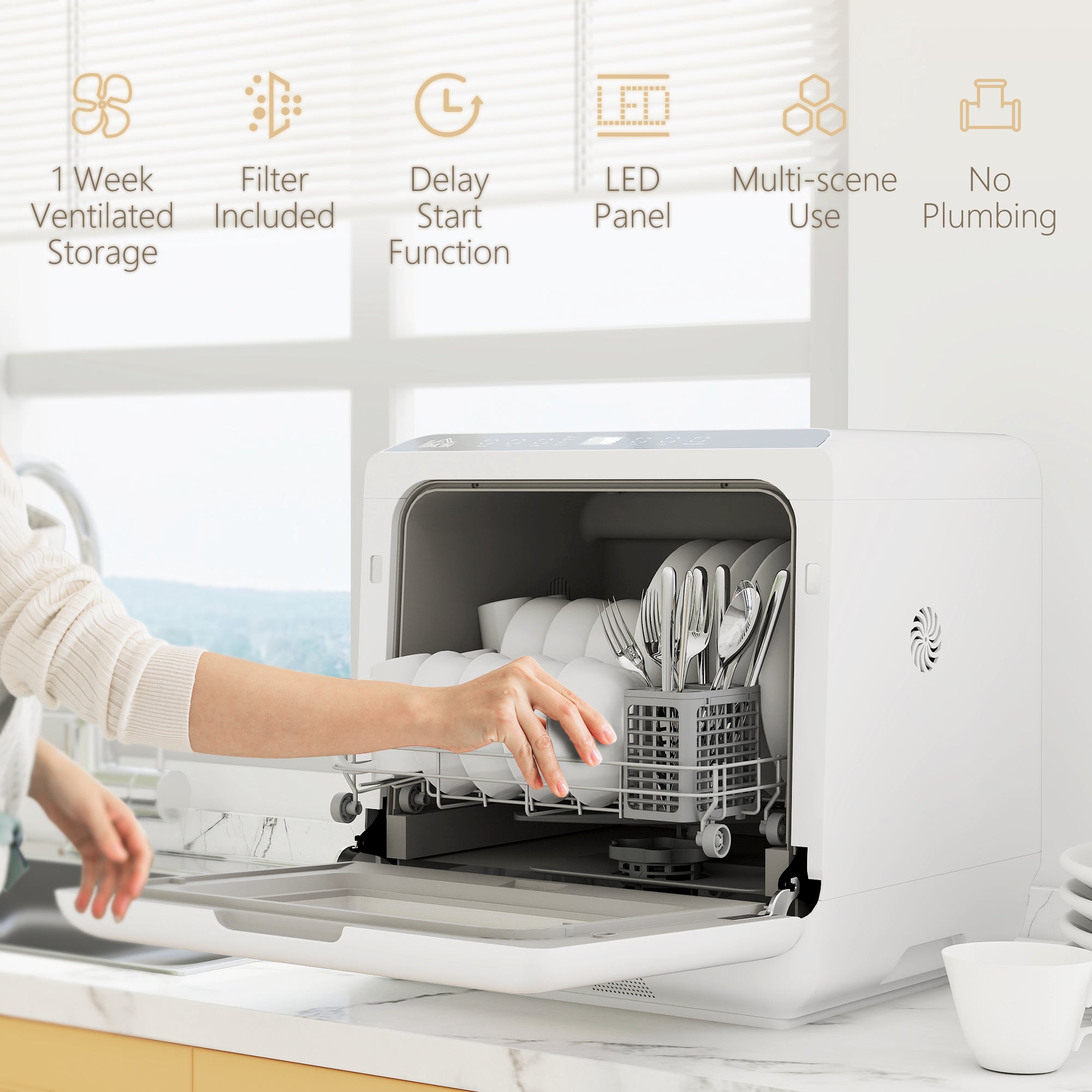 6L Five-Mode Tabletop Dishwasher - White