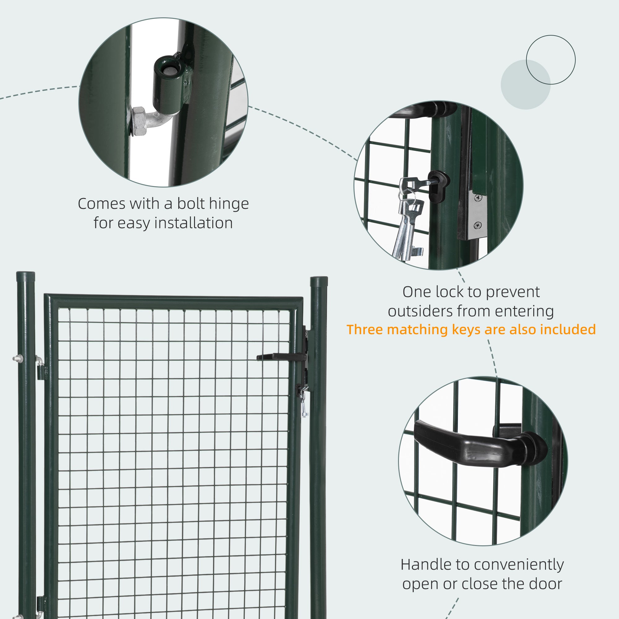 Green Steel Garden Gate with Lock and 3 Keys 97 x 150cm, Green