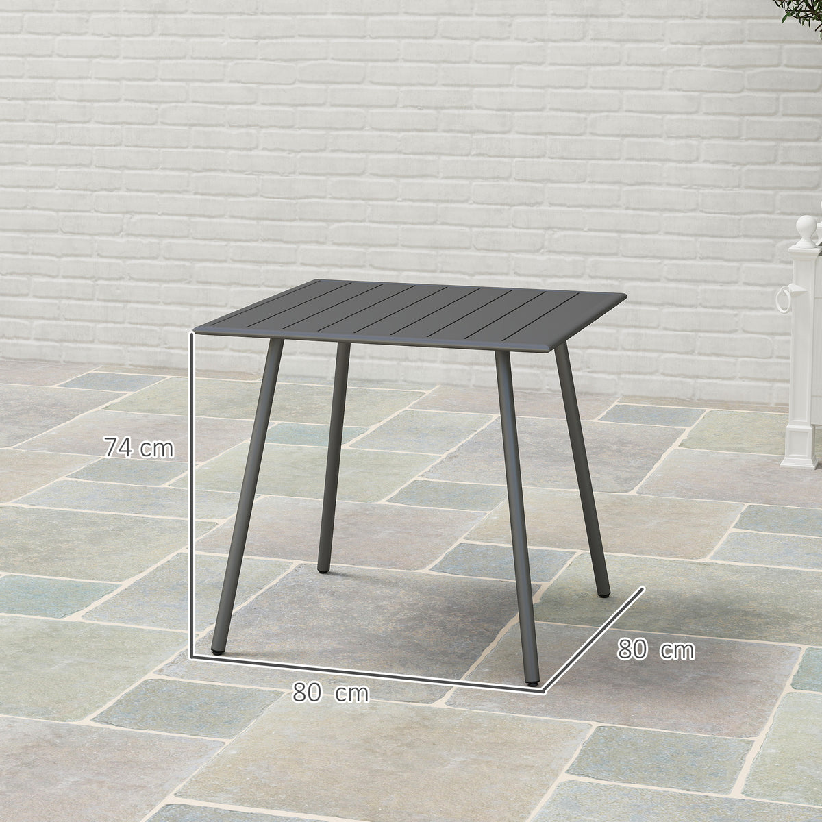 4 Seater Square Garden Table with Slat Top Steel Frame - Grey