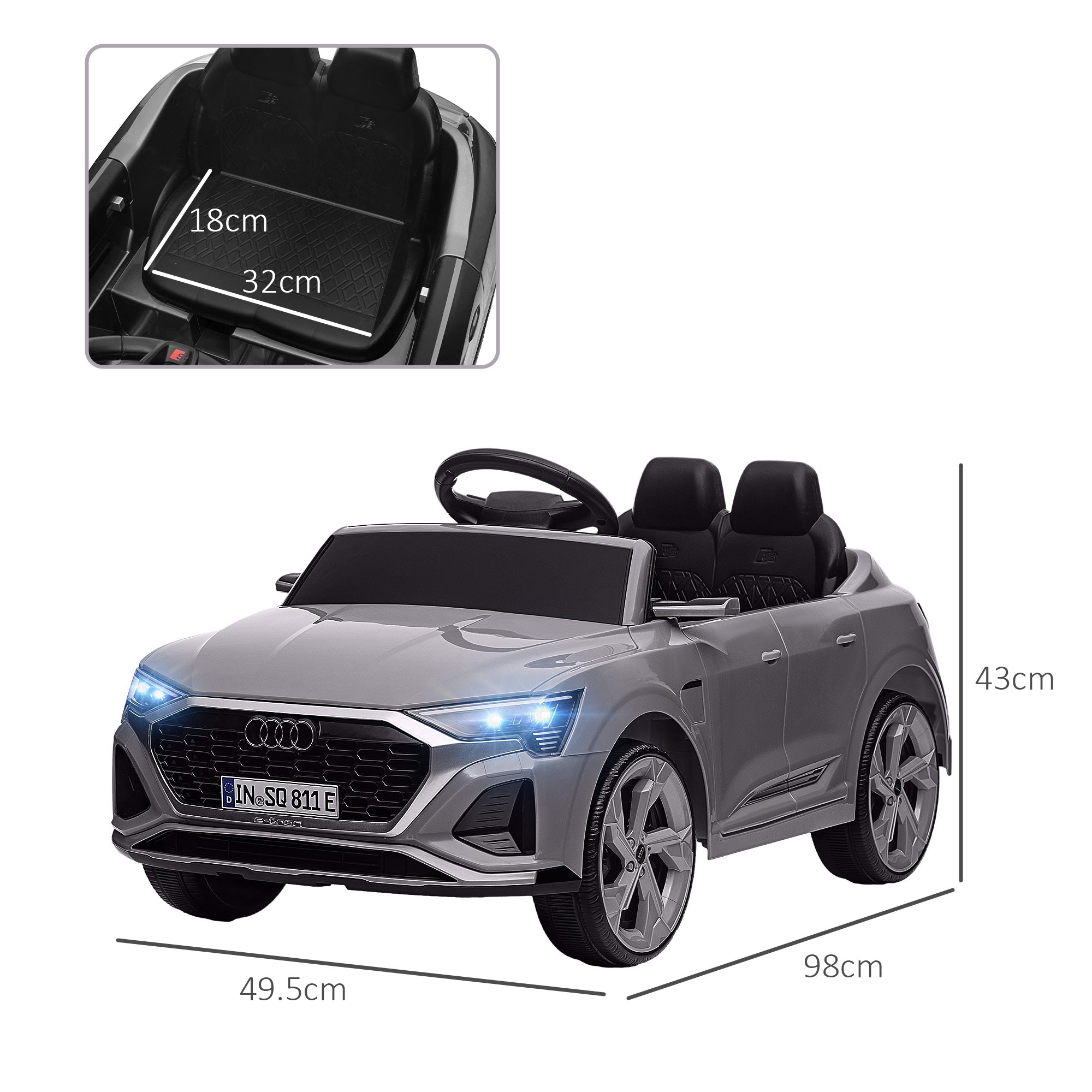 Audi Q8 e-tron Sportback 12V Ride On Car with Remote, Suspension, Headlights & Music - Grey