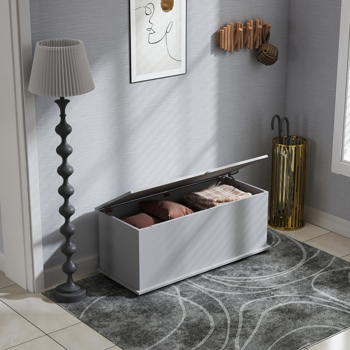 113L Storage Chest with Flip-Top Lid and Safety Hinges 100x40x40 cm - Grey