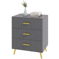Three Drawer Embossed Line Dresser with Aluminium Legs - Grey/Gold Tone