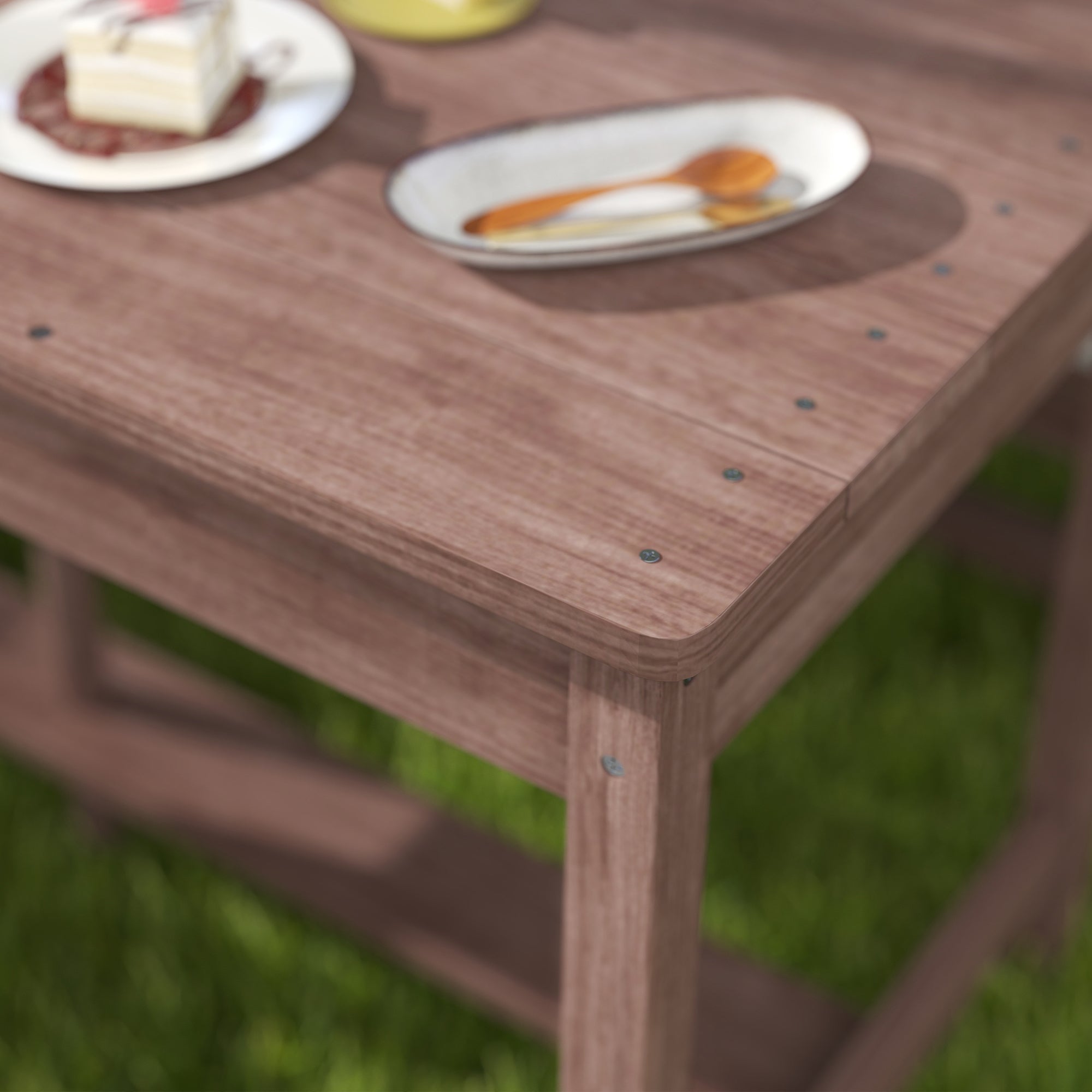 Outdoor Wooden Kids Picnic Table & Bench Set with Cushions and Umbrella, for Patio, Garden, Navy Blue