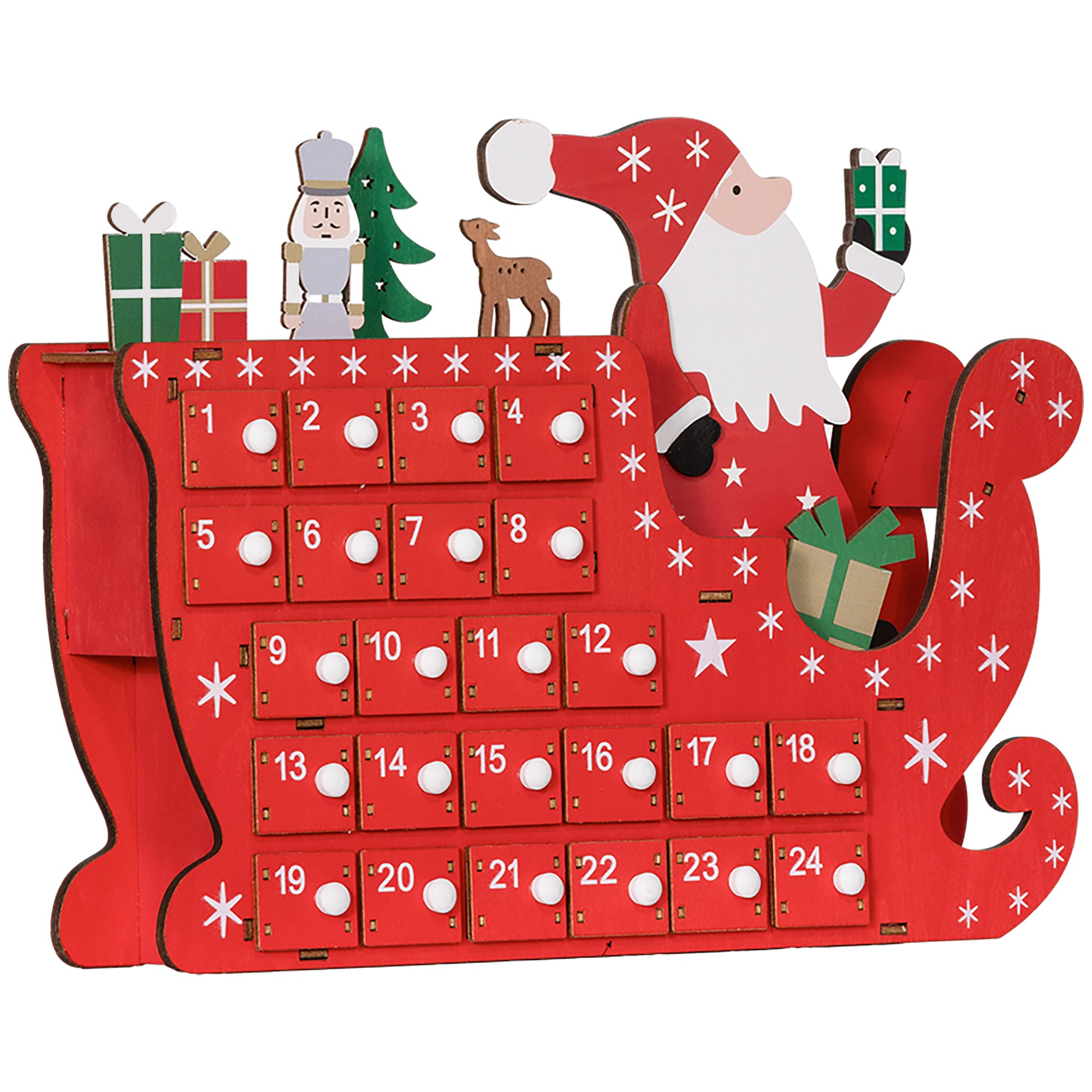 24-Drawer Reusable Santa Sleigh Christmas Advent Calendar