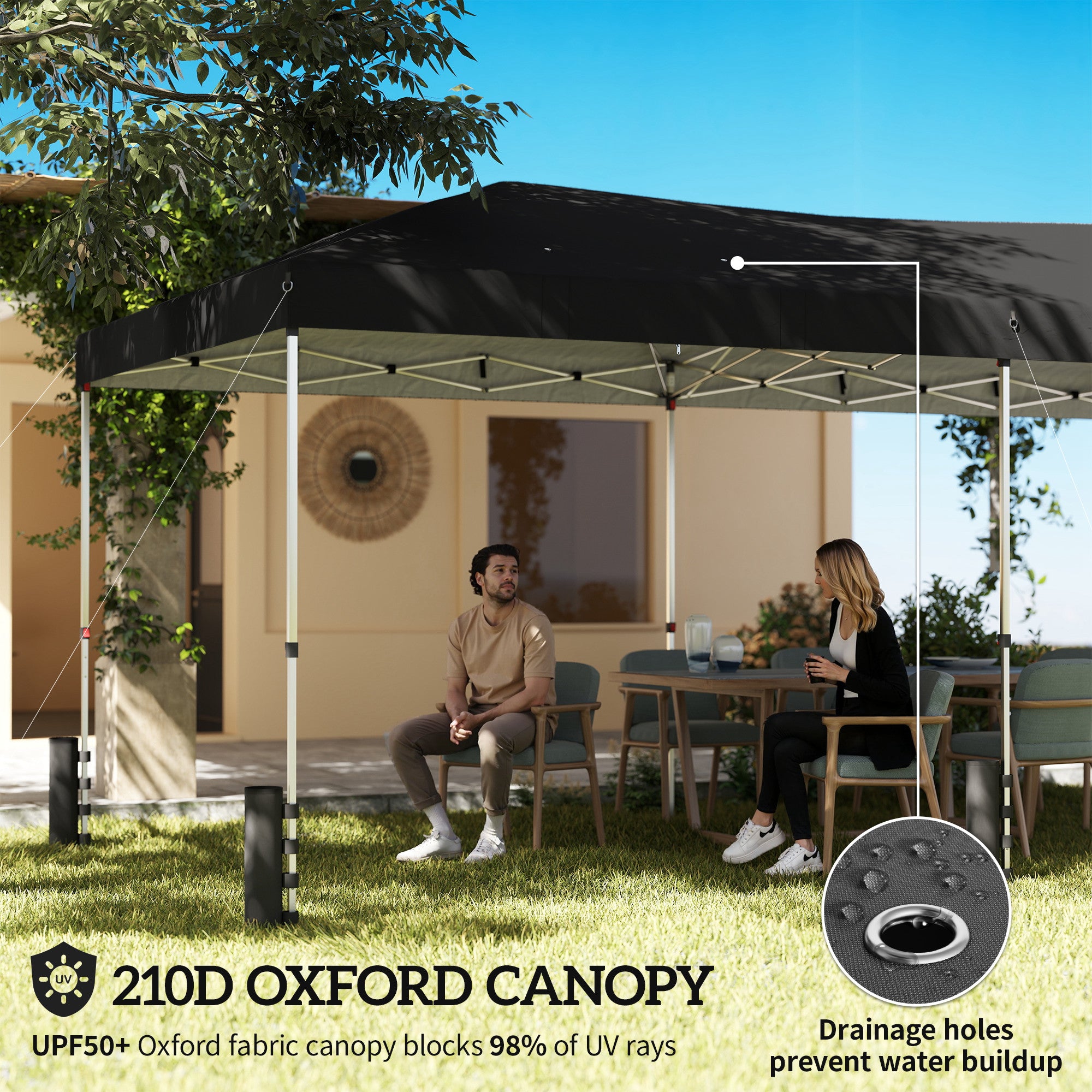 3 x 6 m Pop Up Canopy with UV50+ Protection Garden Gazebo with 6 Sidewalls, Black