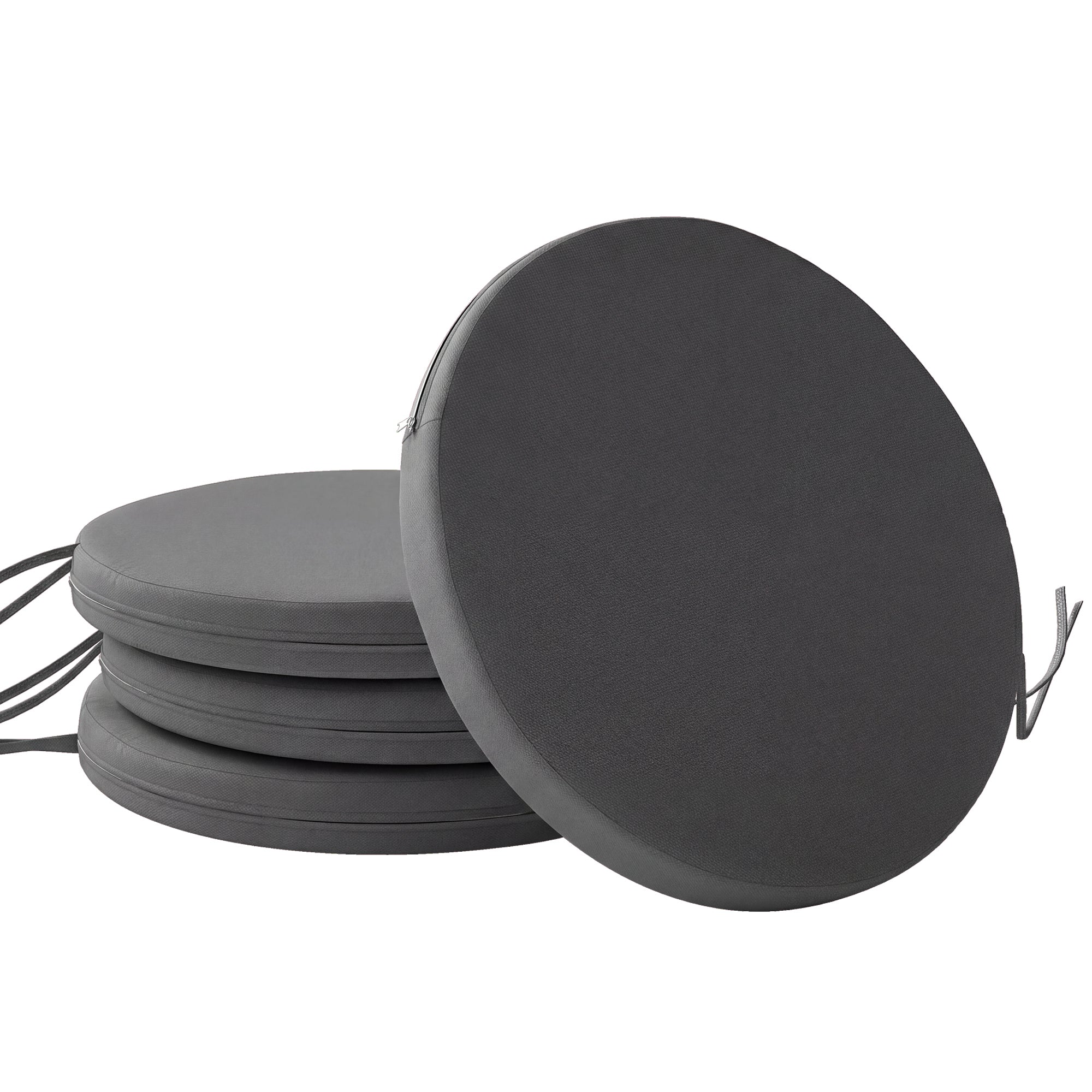 Outdoor Bistro Chair Cushions Set of 4 with Removable Cover, 41 x 41 x 5 cm Round Seat Cushions with Ties, Dark Grey