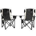 Set of 2 Padded Folding Camping Chairs with Cooler Bag and Cup Holder - Black