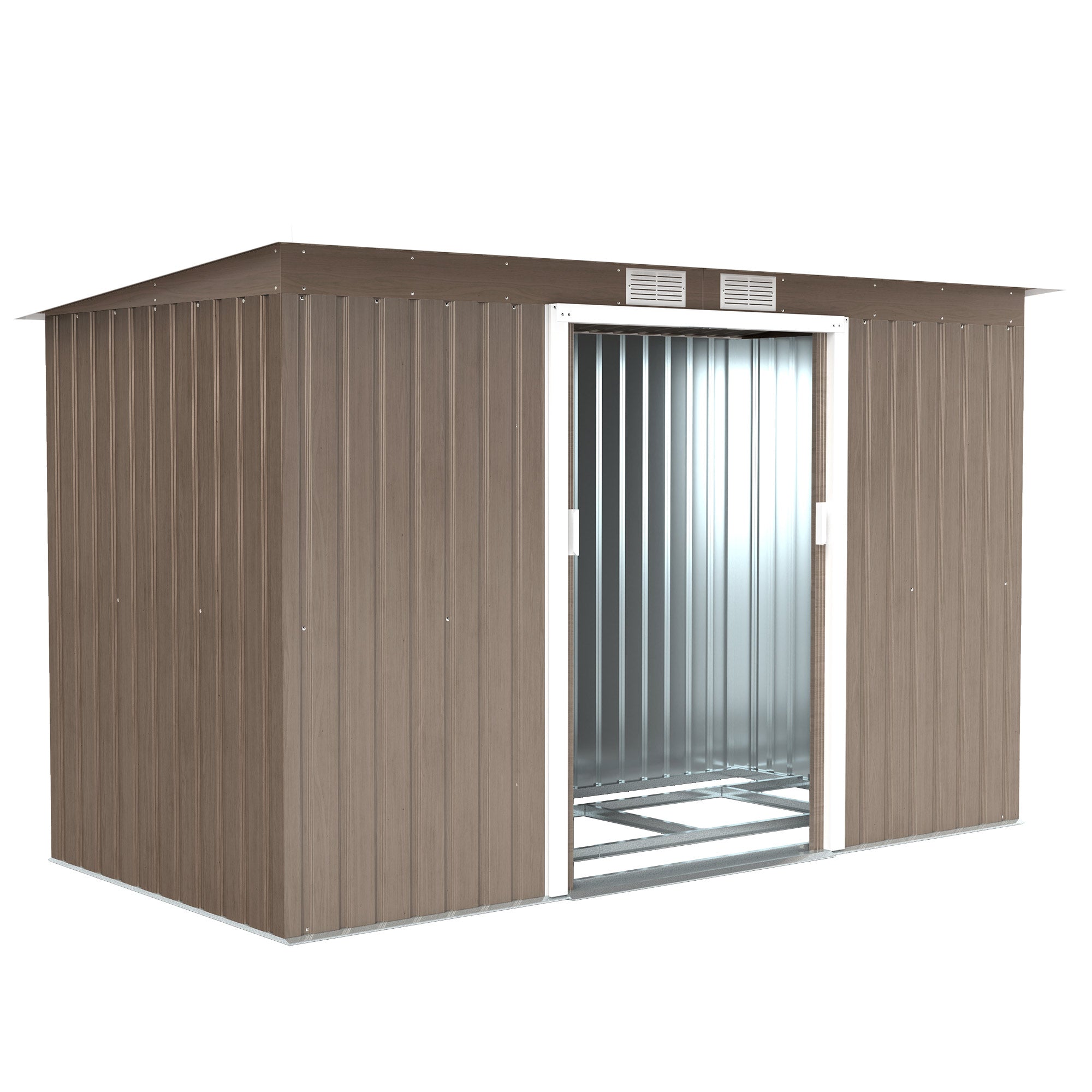 9ft x 4ft Metal Garden Shed with Foundation Kit and Ventilation - Light Grey Wood Grain