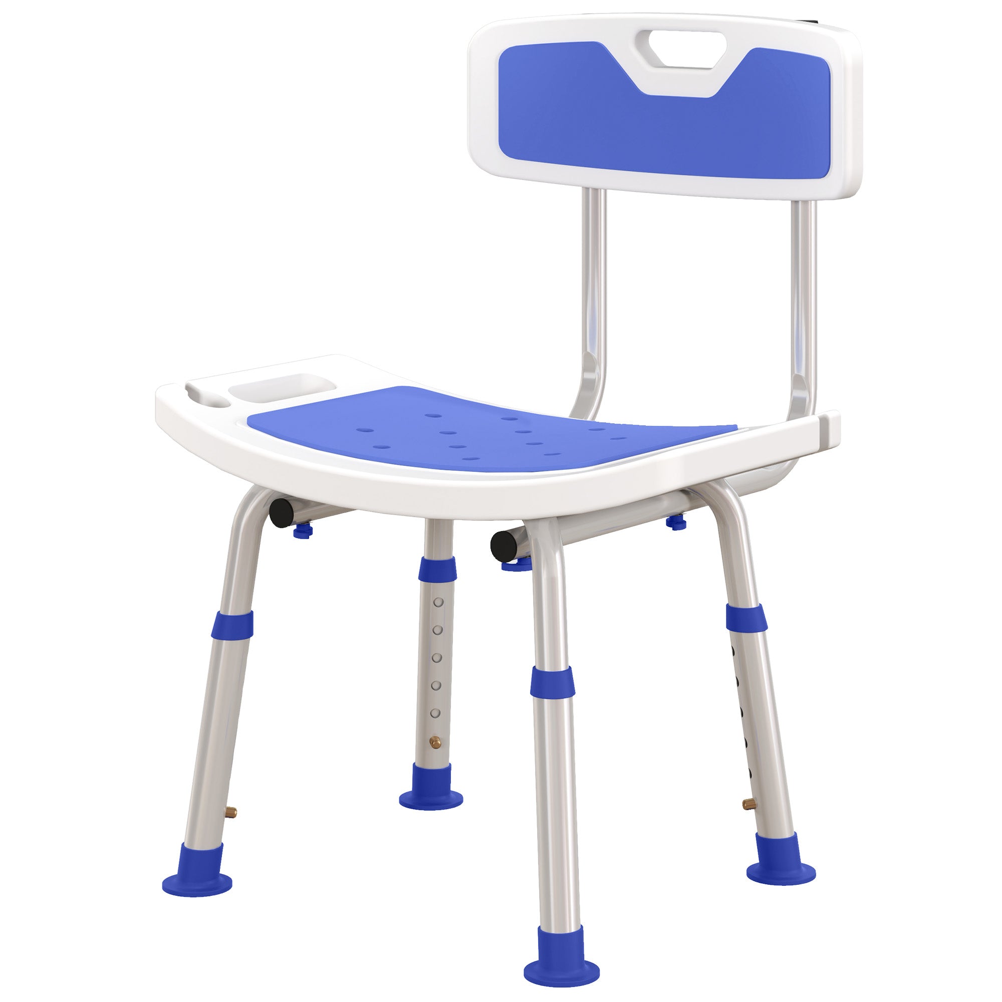 Shower Stool with Backrest, Height Adjustable Shower Chair with Anti-slip Foot Pads, Shower Head Holder, Blue