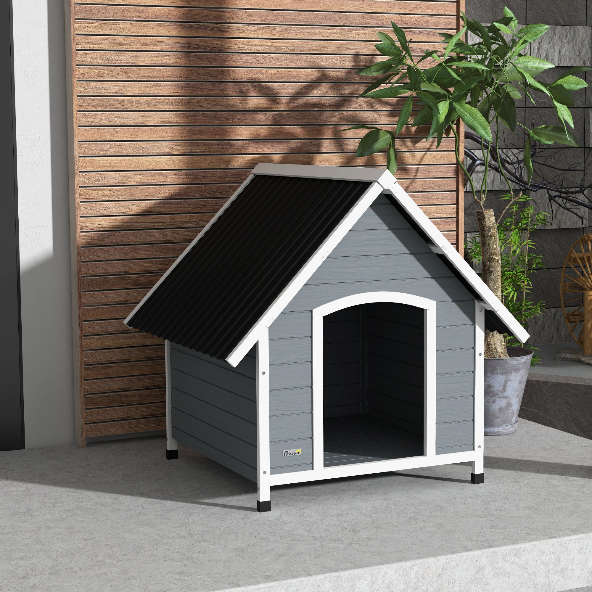 Outdoor Dog Kennel, Wooden Dog House, with Removable Floor, Anti-Corrosion Wood, for Large Dogs, 106.5H x 110W x 98Dcm