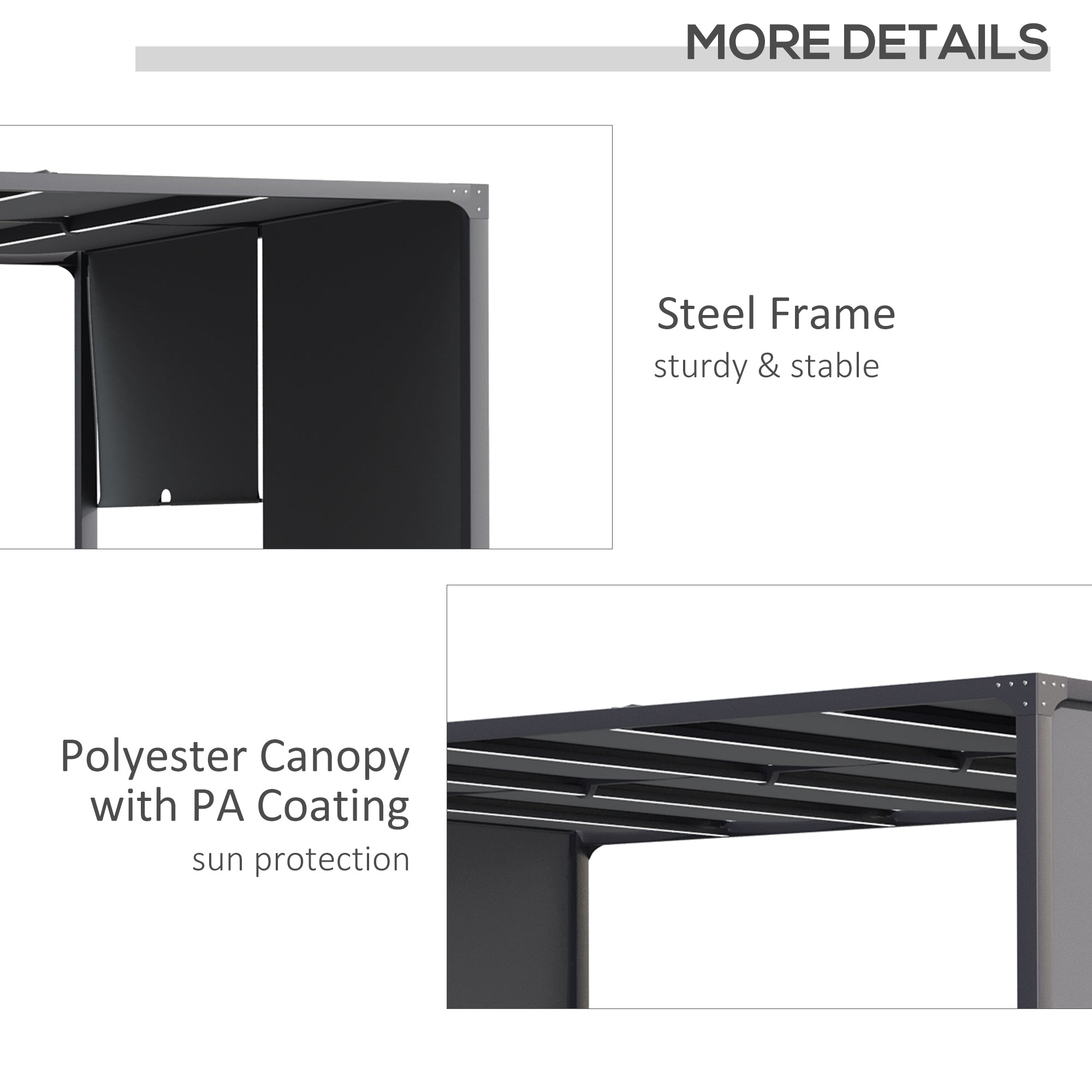 3(m) x 4m Metal Pergola with LED Lights, Outdoor Garden Pergola with Sliding Roof, Solar Powered, for BBQ, Lawn, Dark Grey