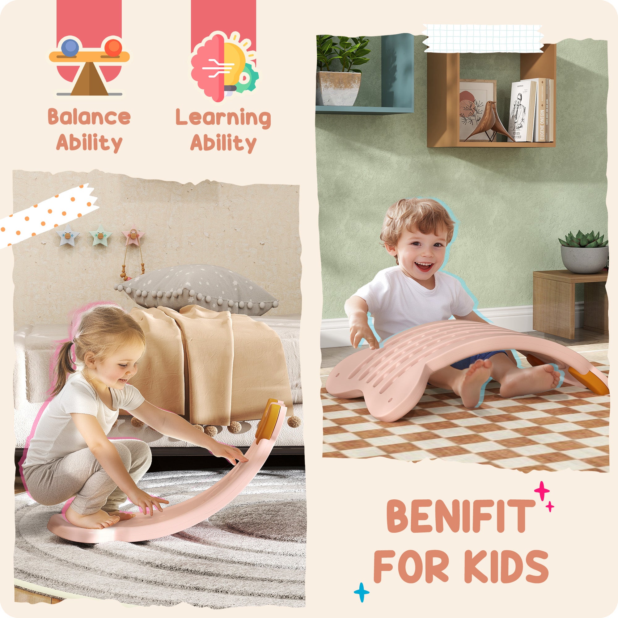 Balance Board for Kids Balance Training & Sensory Play, Pink