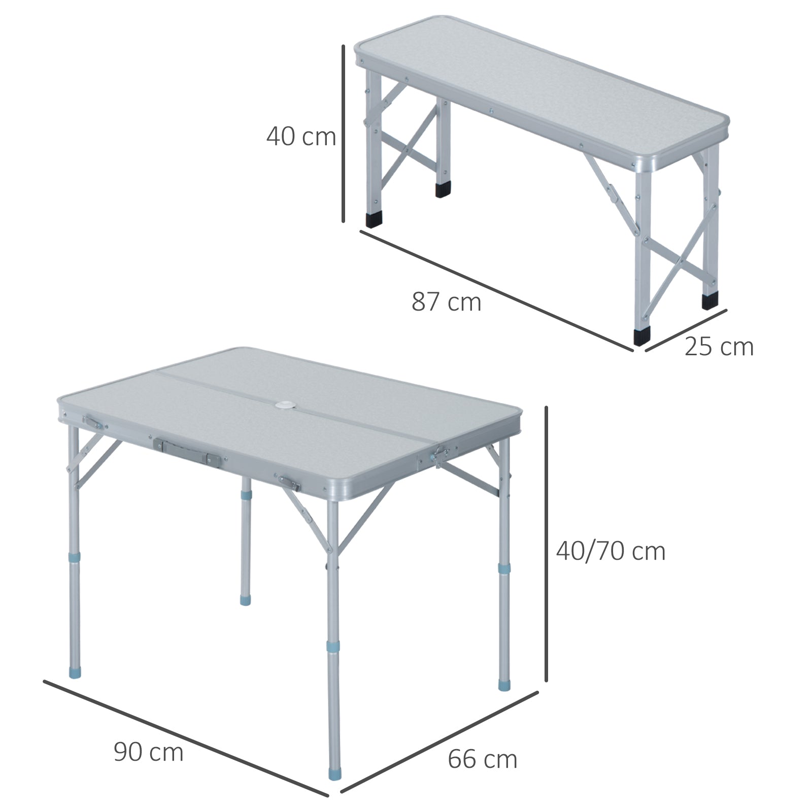 3 pcs Foldable Picnic Table and Bench Set with Umbrella Hole - Silver