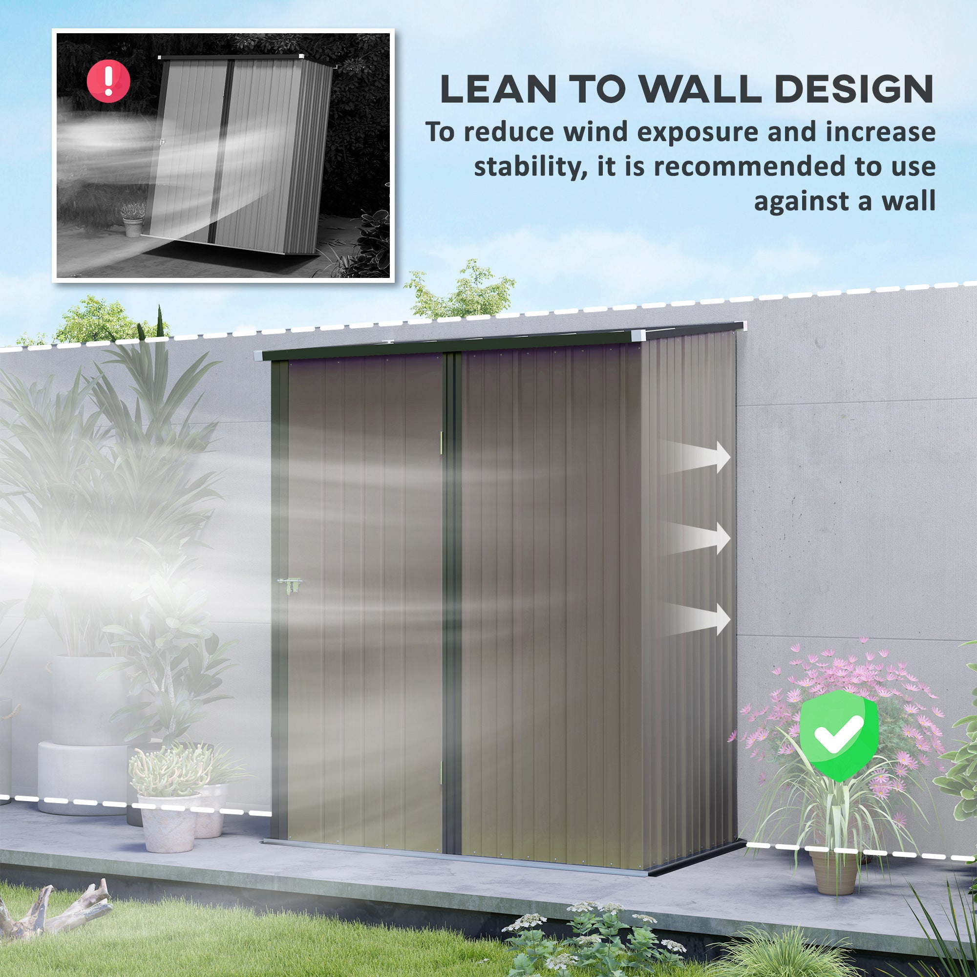 5.3 x 3.1ft Corrugated Steel Garden Shed - Robust Light Grey Storage