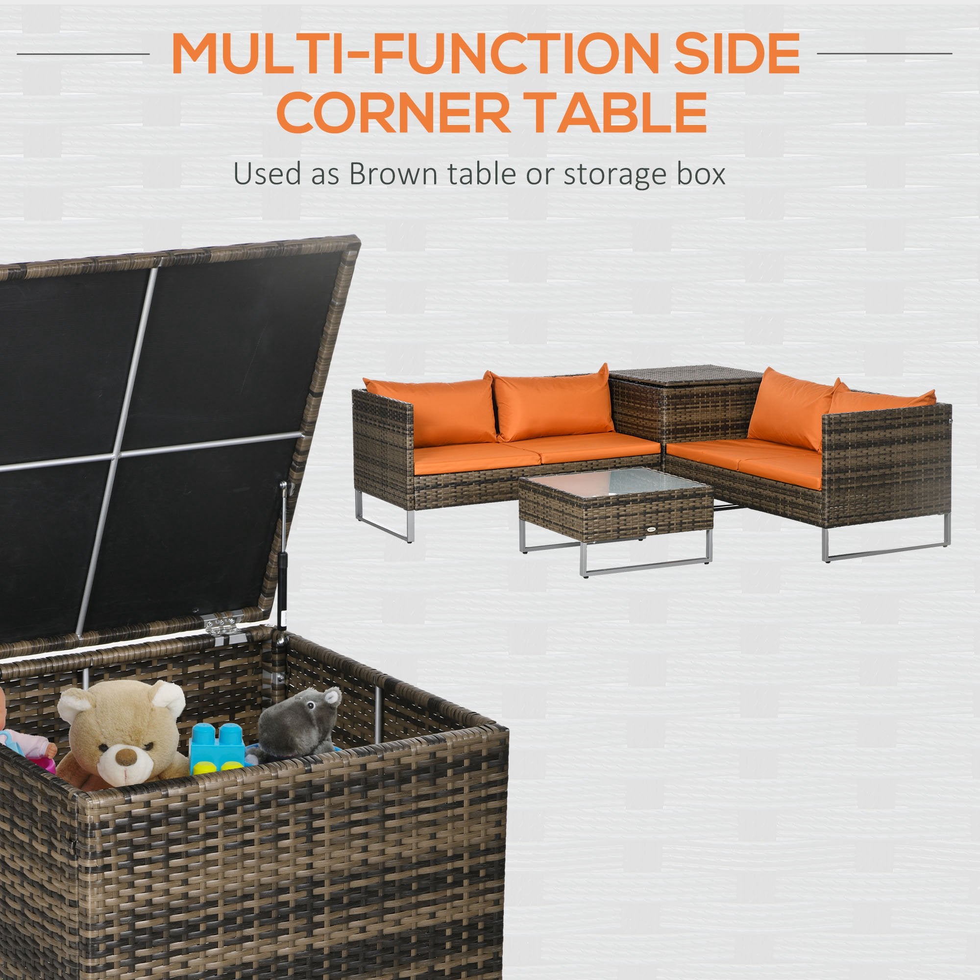 Four-Piece Rattan Sofa Set, with Storage Table - Orange/Brown