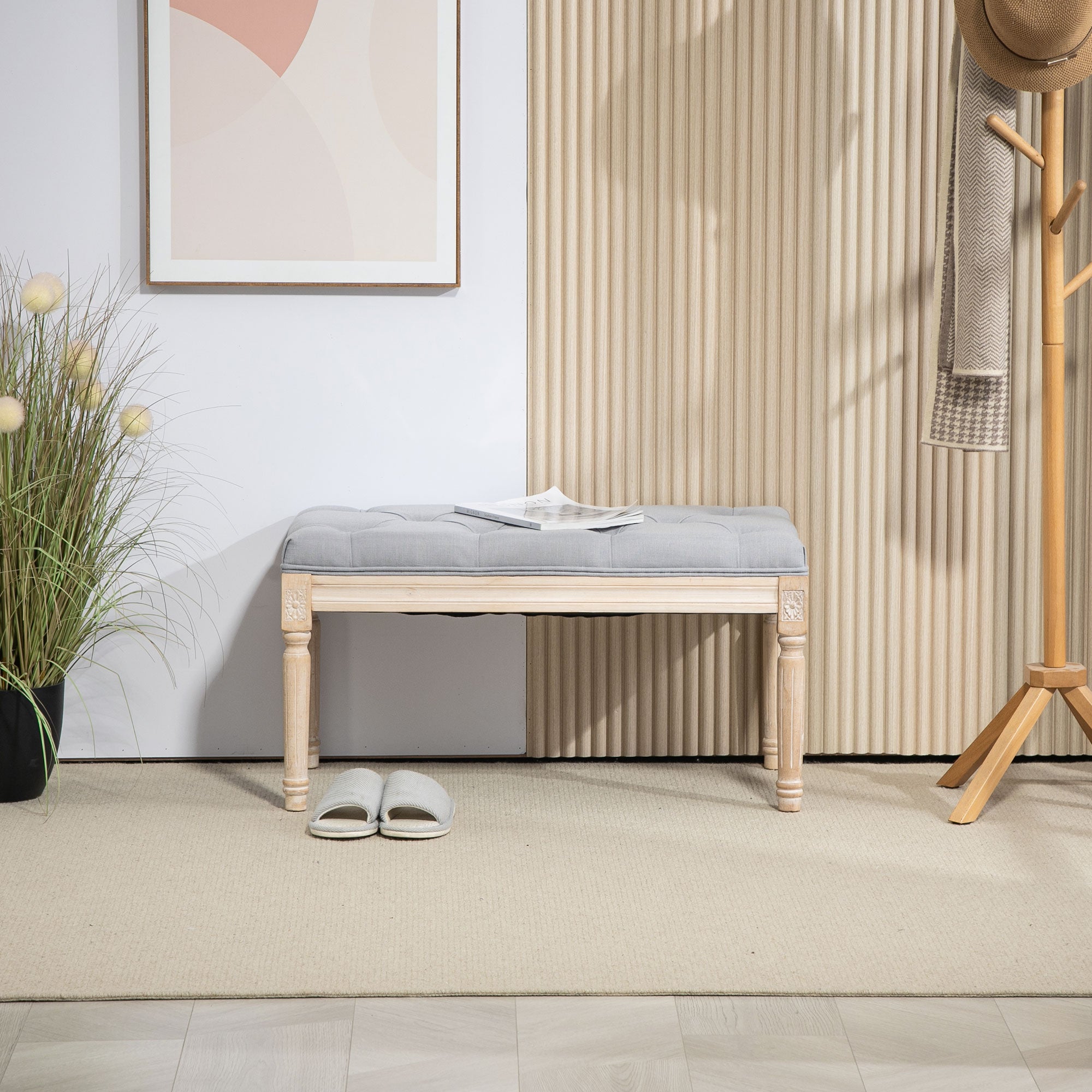 End of Bed Bench Tufted Upholstered Bench, Light Grey