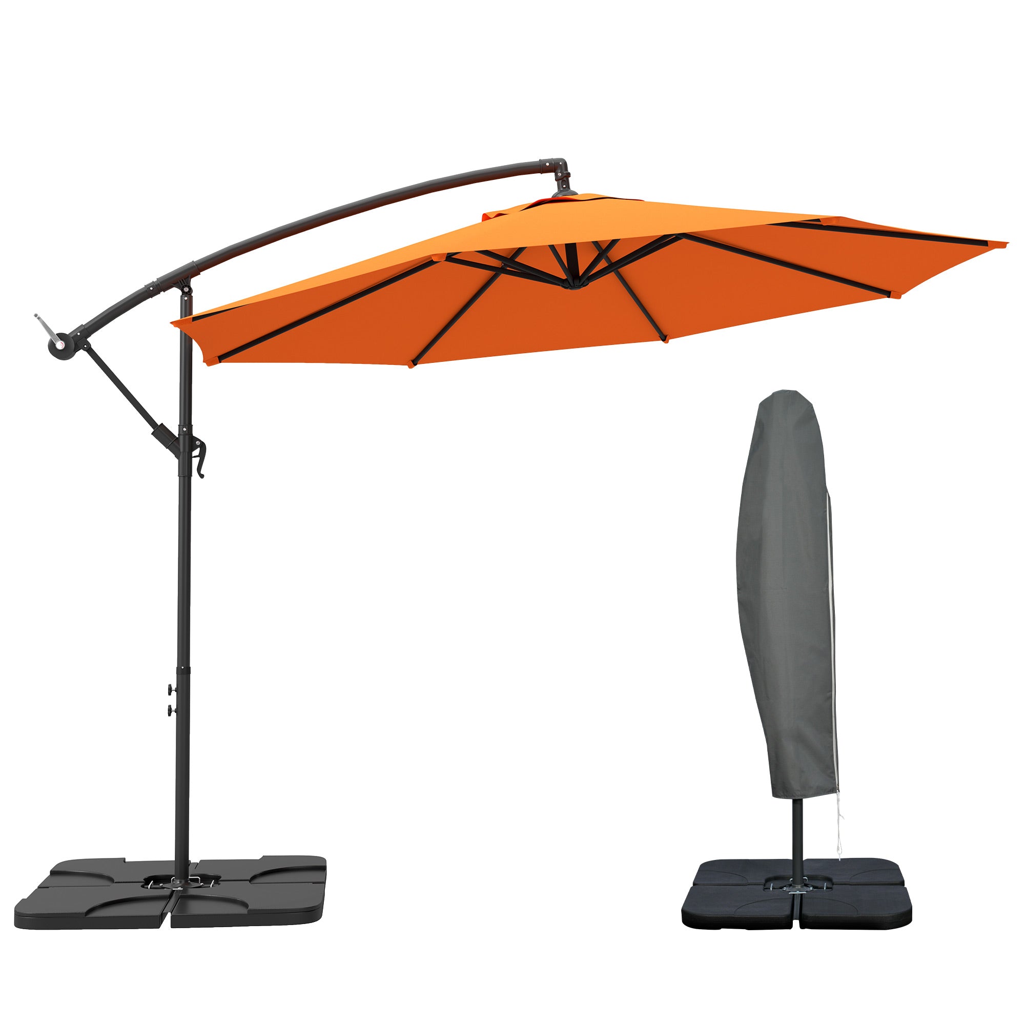 3m Overhanging Parasol, with Base, Weights and Cover - Orange