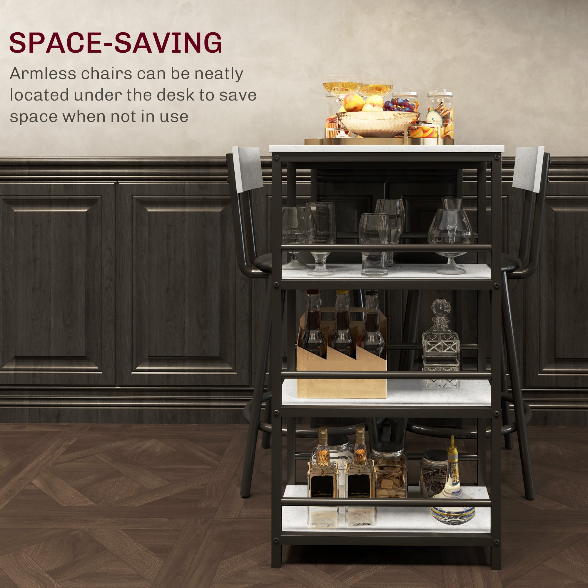 Three-Piece Kitchen Dining Set with Shelves - Grey/Black