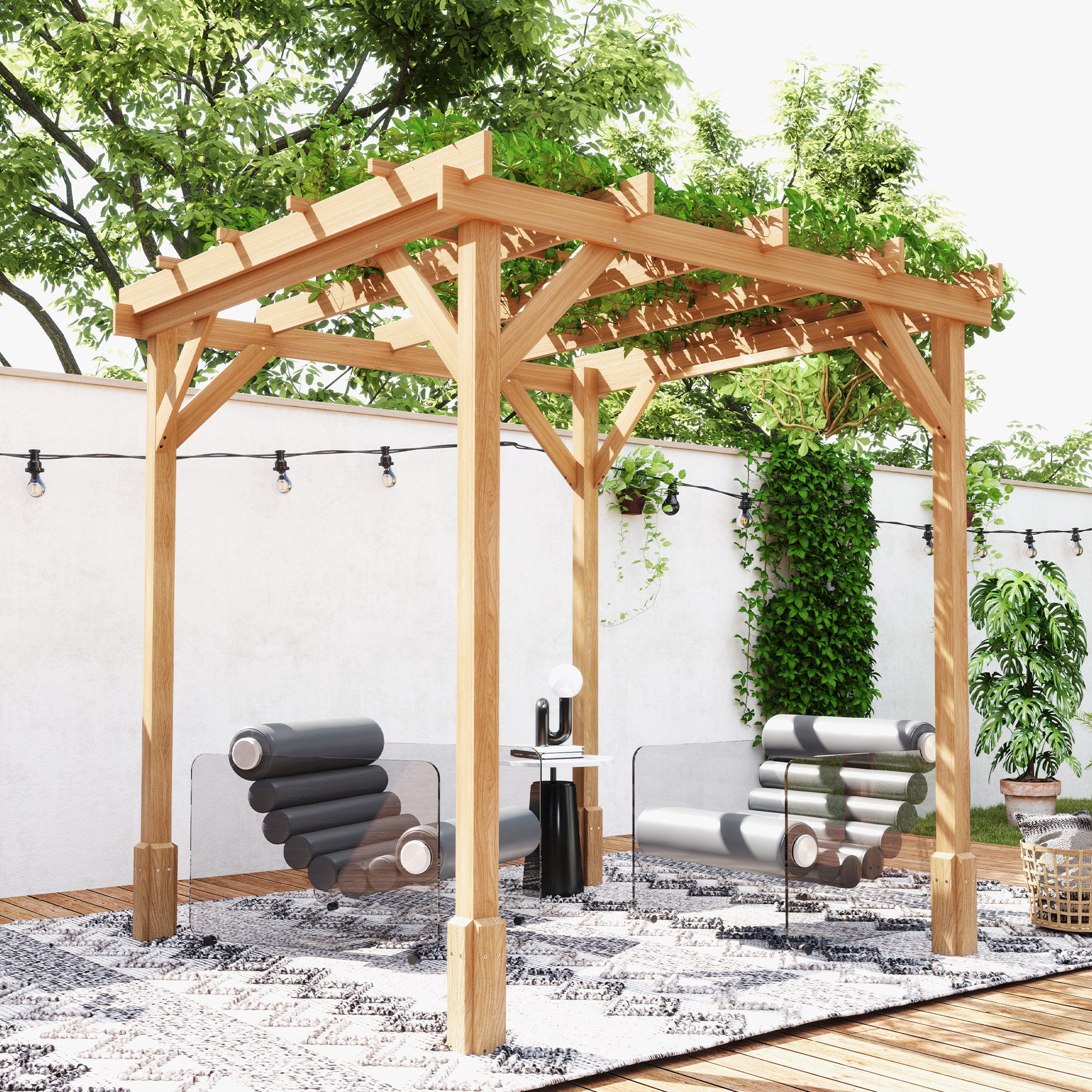 2 x 2m Wooden Pergola Kit, Decorative Garden Gazebo Shelter with Stable Structure for Climbing Vines, Flowers, Dark Brown