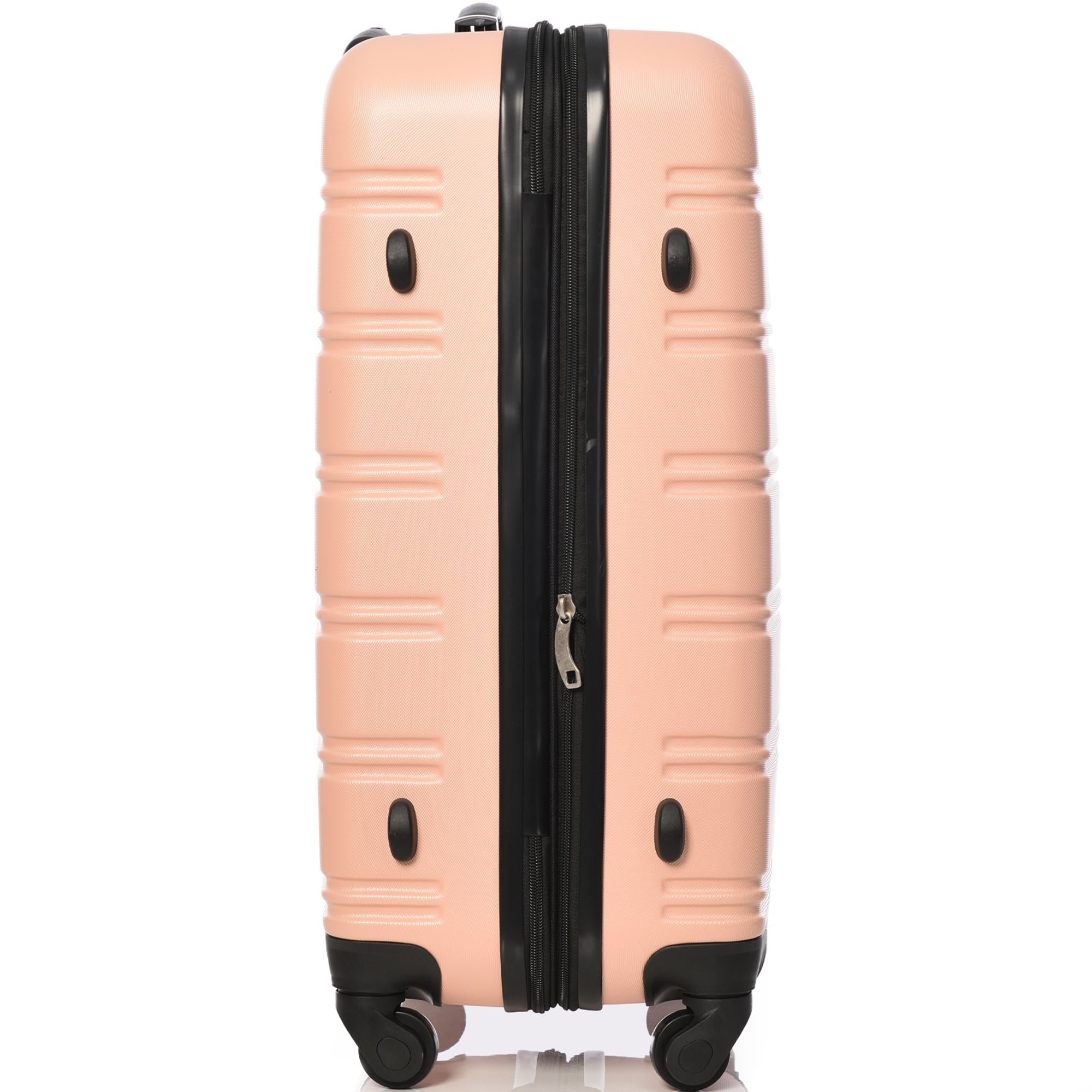 24" 4-Wheel ABS Hard Shell Travel Trolley Suitcase with Extendable Function, Luggage with Secure Lock, 45L × 28W × 69H cm, Pink