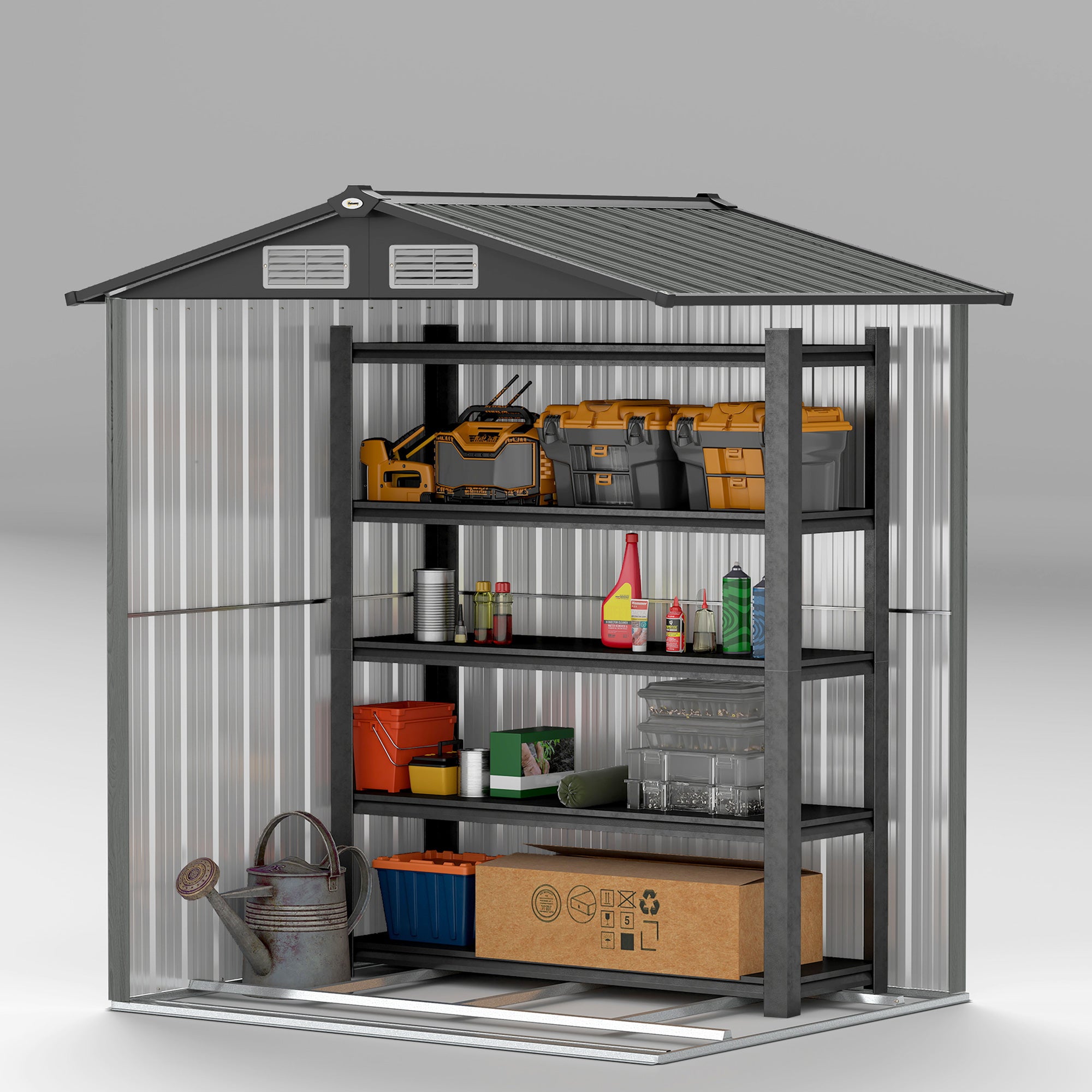 4.3 x 5ft Outdoor Garden Storage Shed - Grey Wood Effect
