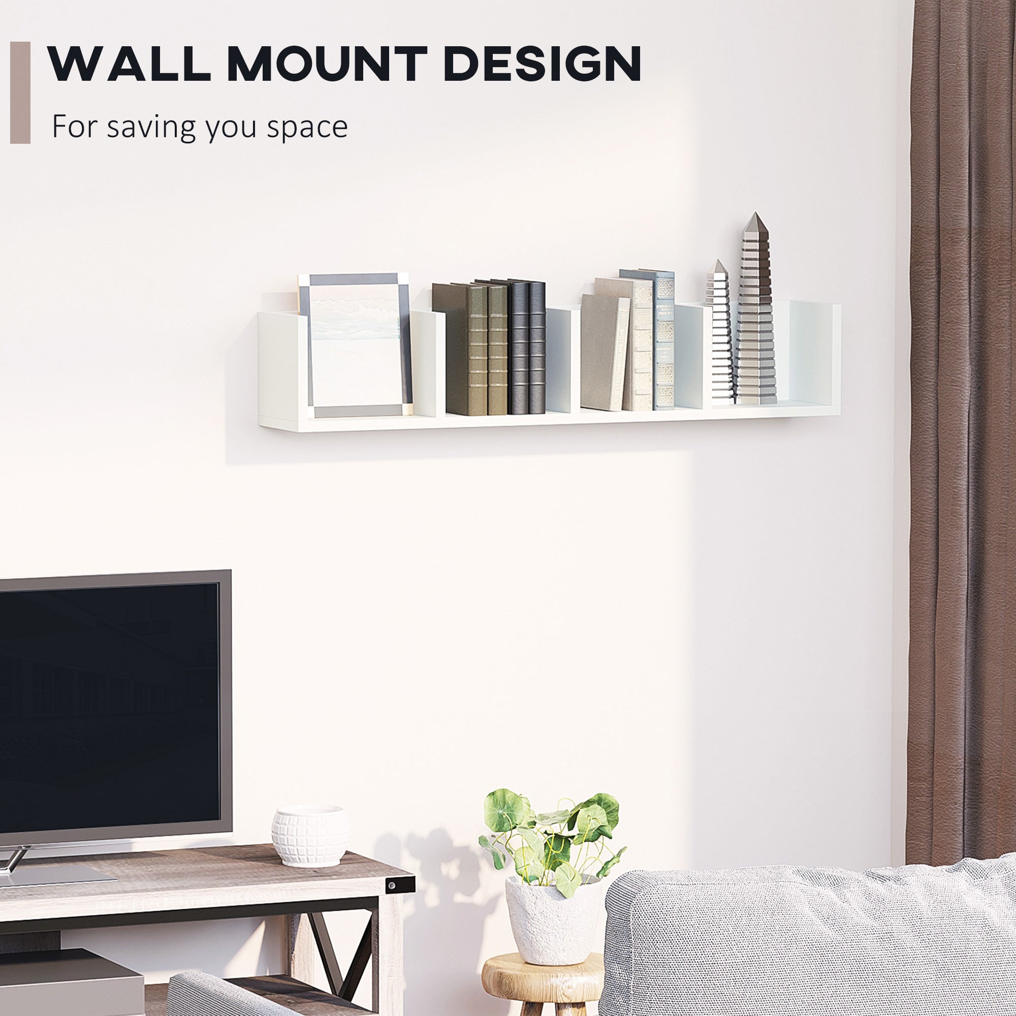 Wall Mount 84 CD / 56 DVD/Blu-ray/ Media Storage Rack 4 Cubes, Wooden Shelf Organiser Unit Bookcase Display, Set of 2, White