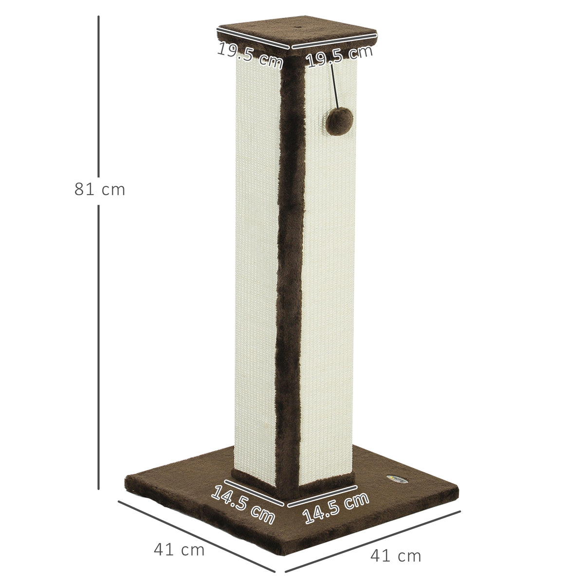 81cm Vertical Cat Scratcher with Sisal Rope, Hanging Ball & Plush - Brown