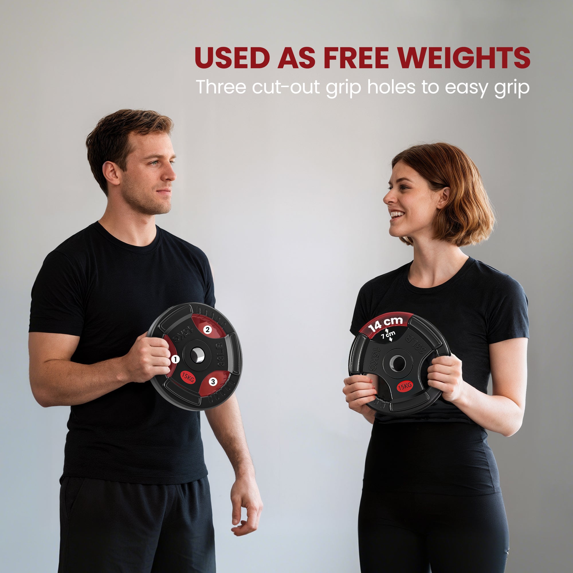 Olympic Weight Plates, 2"/5cm Weight Disc Pair with Tri-Grips, 2 x 15kg Dumbbell Plates for Weightlifting and Strength Training Home Gym Fitness Workout, Black
