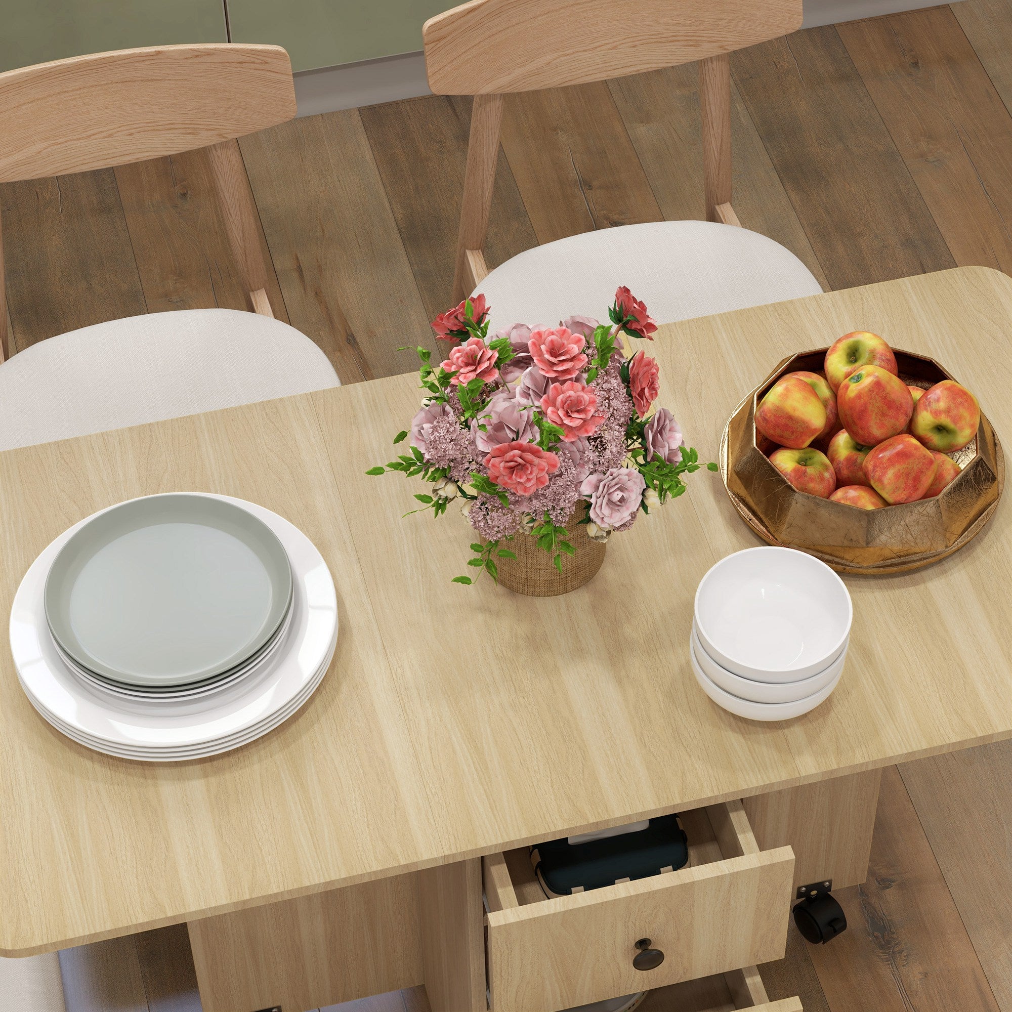 Six-Person Drop Leaf Dining Table with Storage - Wood-Effect