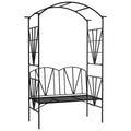 Garden Bench, 2 Seater Outdoor Patio Bench, Metal Garden Loveseat with Arch for Vines and Climbing Plants, Black