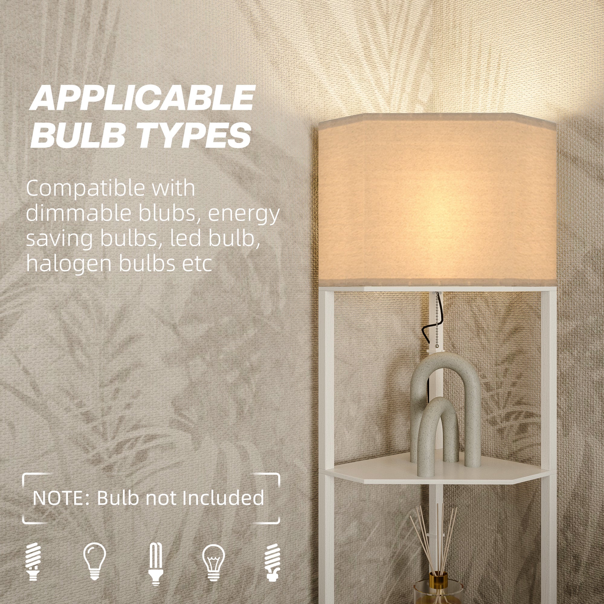 Three-Shelf Corner Floor Lamp - White