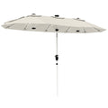 3 m Double-Sided Garden Parasol with LED Solar Lights, Outdoor Extra Large Sun Umbrella with Crank Handle, Cream White