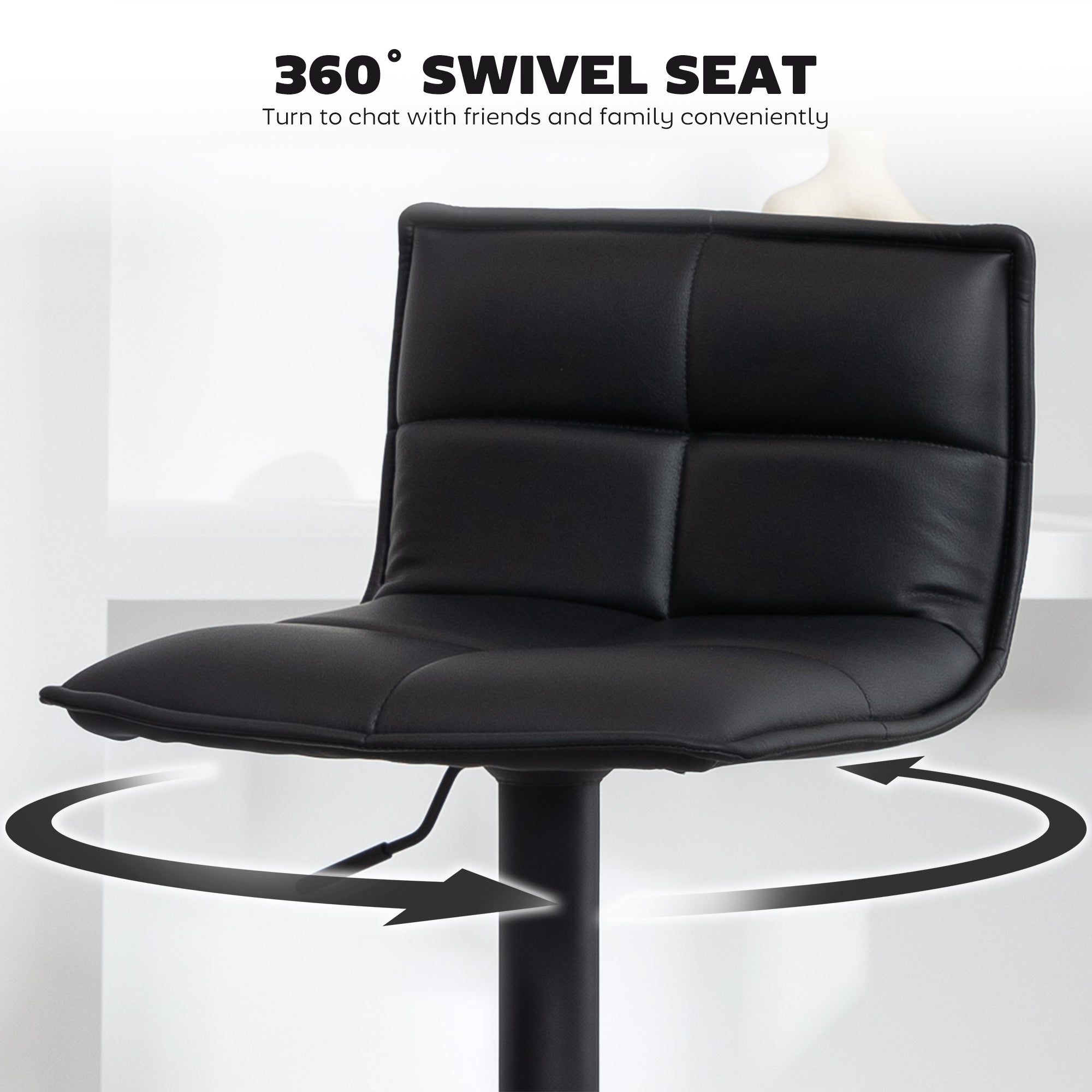 Set of Two Modern Faux Leather Bar Stools - Black