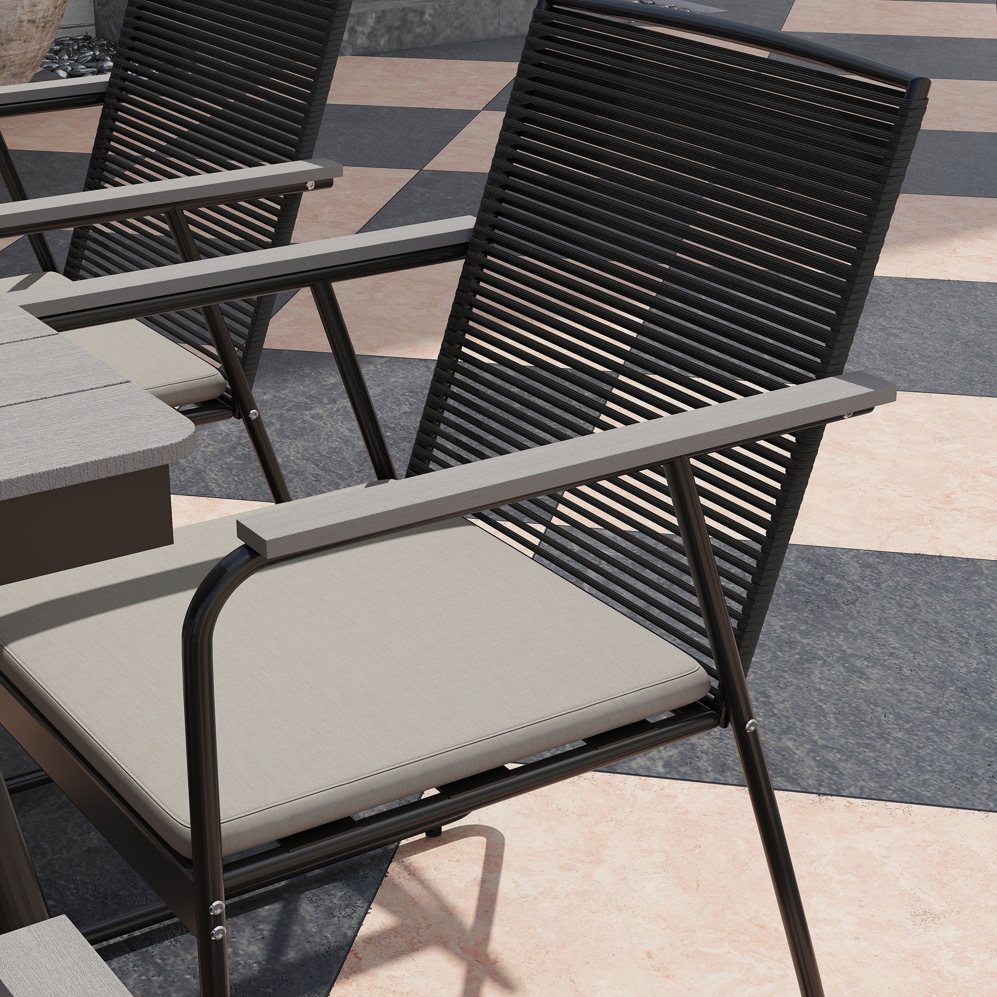6 Seater Garden Dining Set with Weatherproof Table and Soft Cushions - Grey