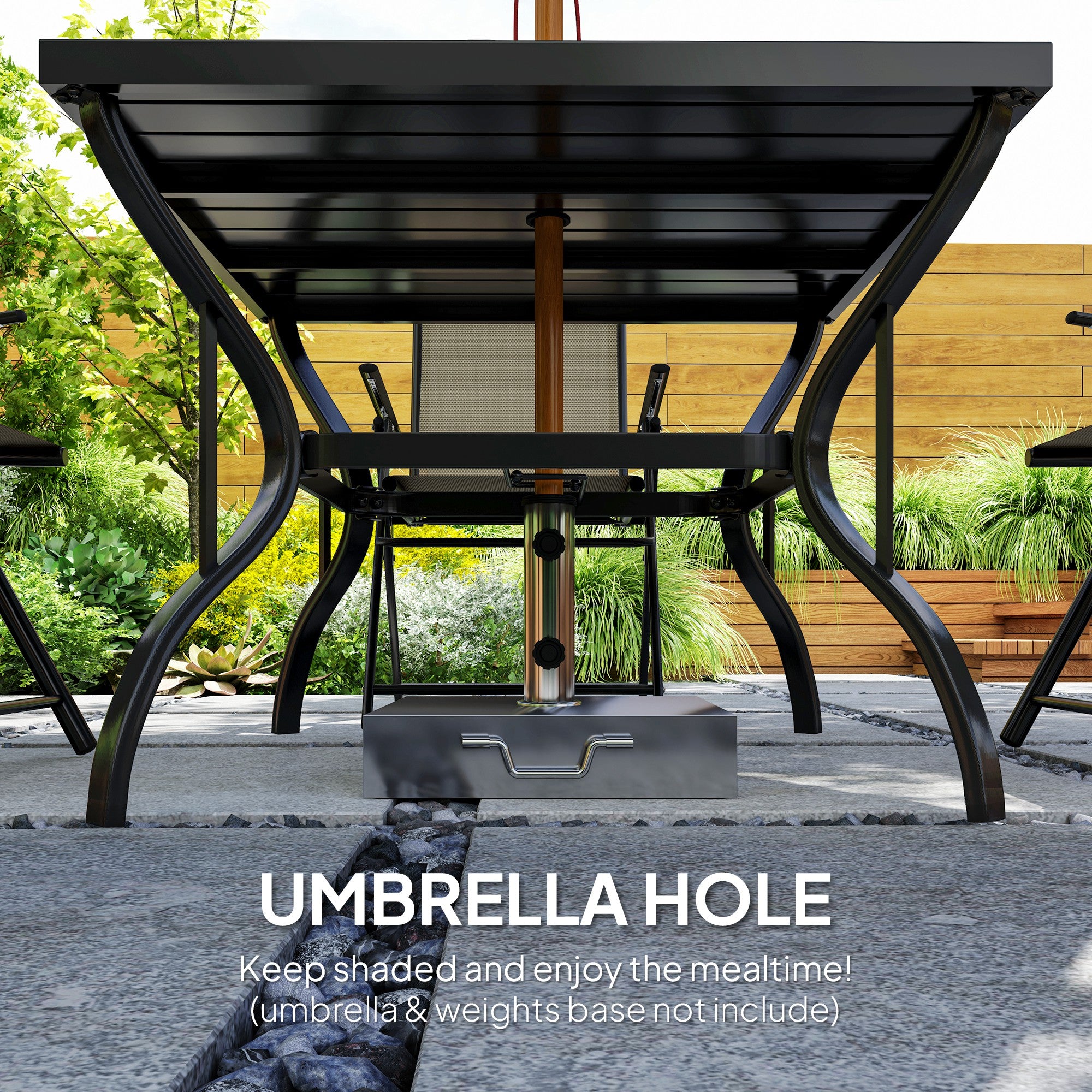 5 Piece Steel Frame Patio Dining Set with Folding Chairs - Khaki Black