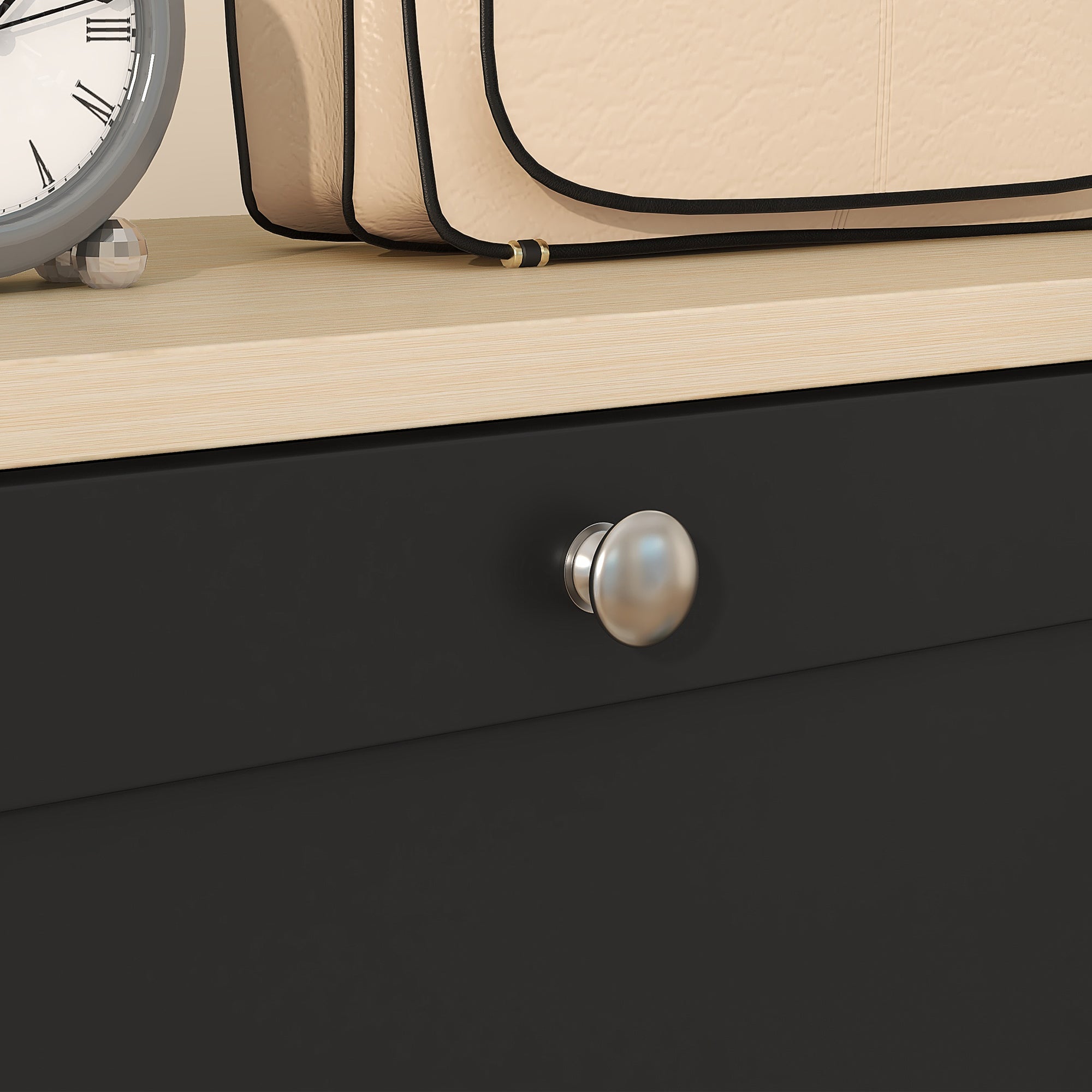 Modern Compact Three-Drawer Shoe Storage Cabinet with Adjustable Shelves - Black