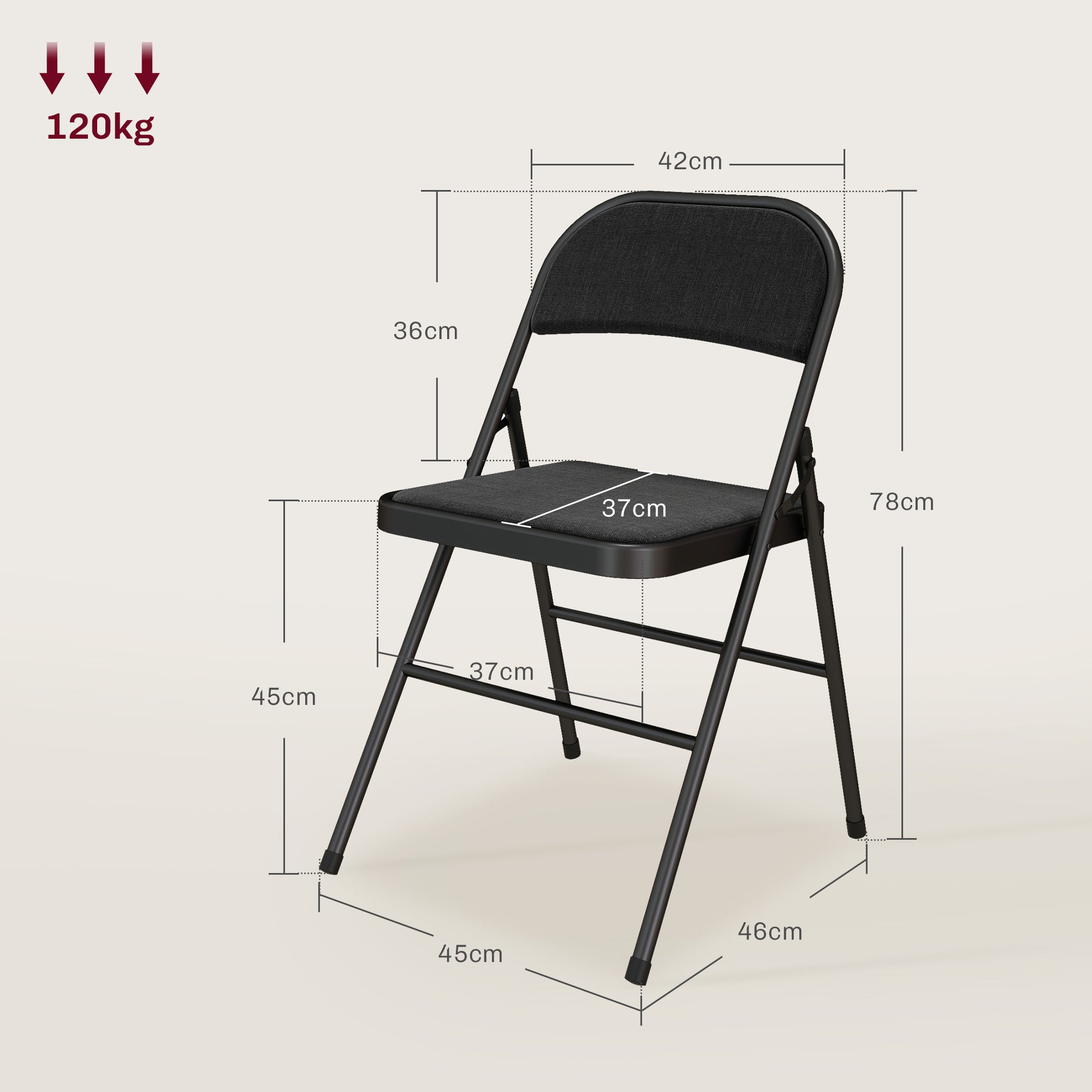 Linen-Look Set of Four Cushioned Folding Chairs - Black