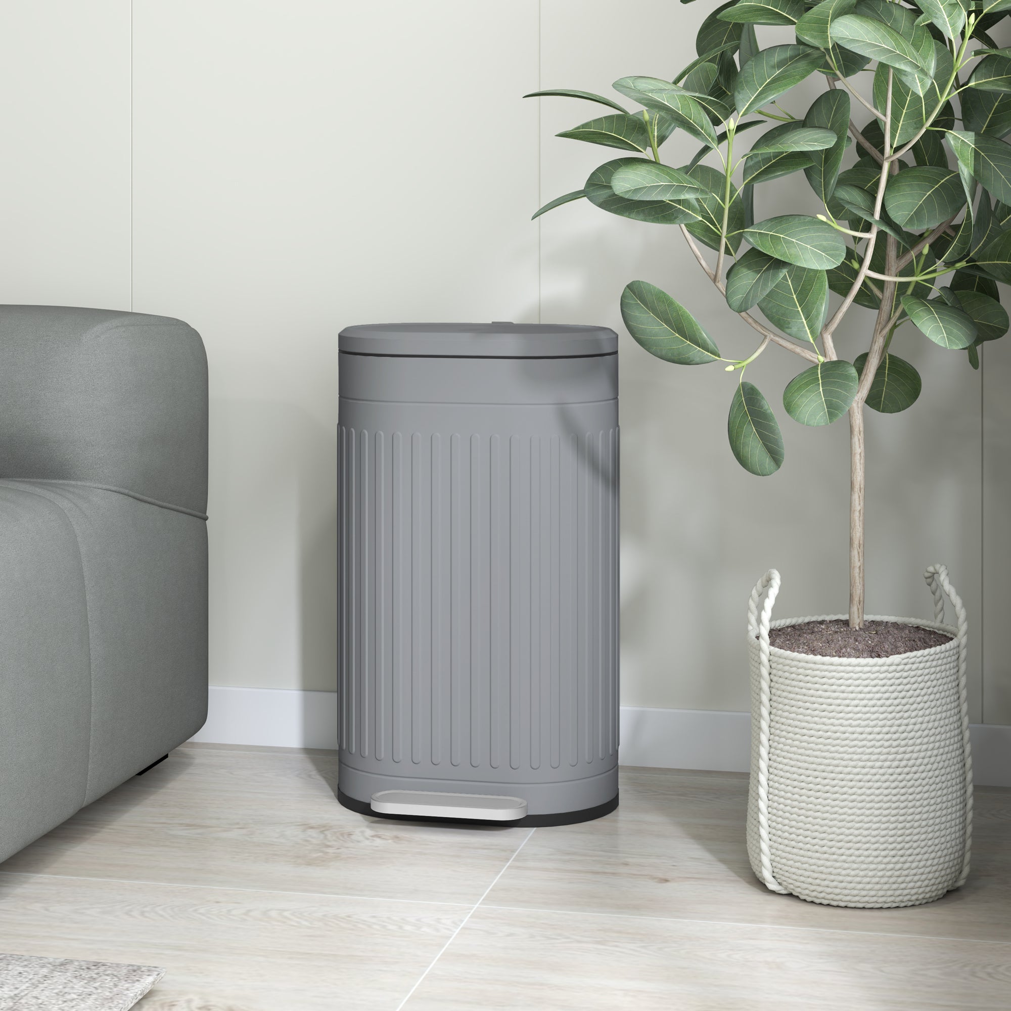 30 Litre Metal Pedal Bin with Soft-Close Lid and Removable Inner Bucket - Grey