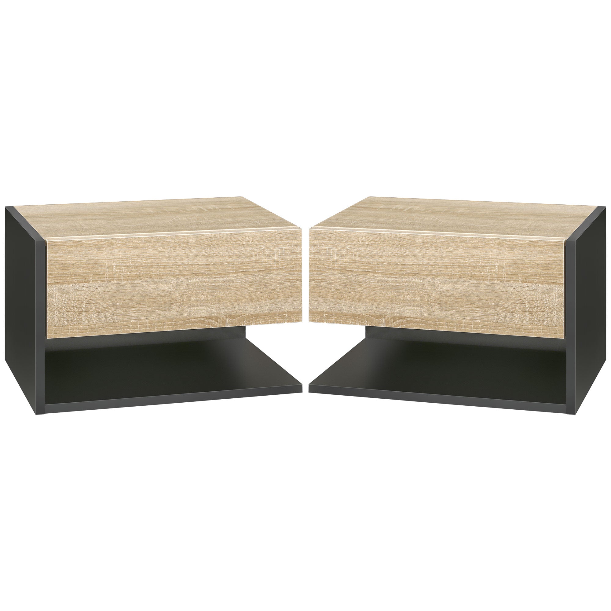 Floating Bedside Table Set of 2, Wall Mounted Bedside Cabinet with Drawer and Open Shelf, Modern Nightstand for Bedroom, 46 x 30 x 30 cm, Oak Tone