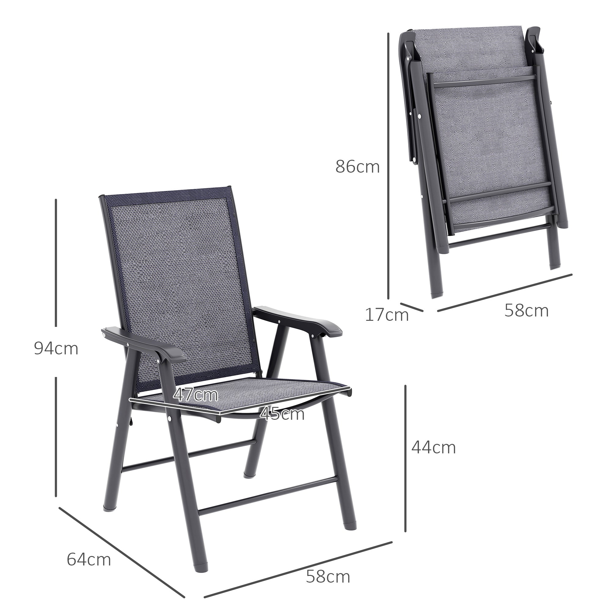 Set of 4 Foldable Metal Garden Chairs with Breathable Textilene Seats Charcoal Grey