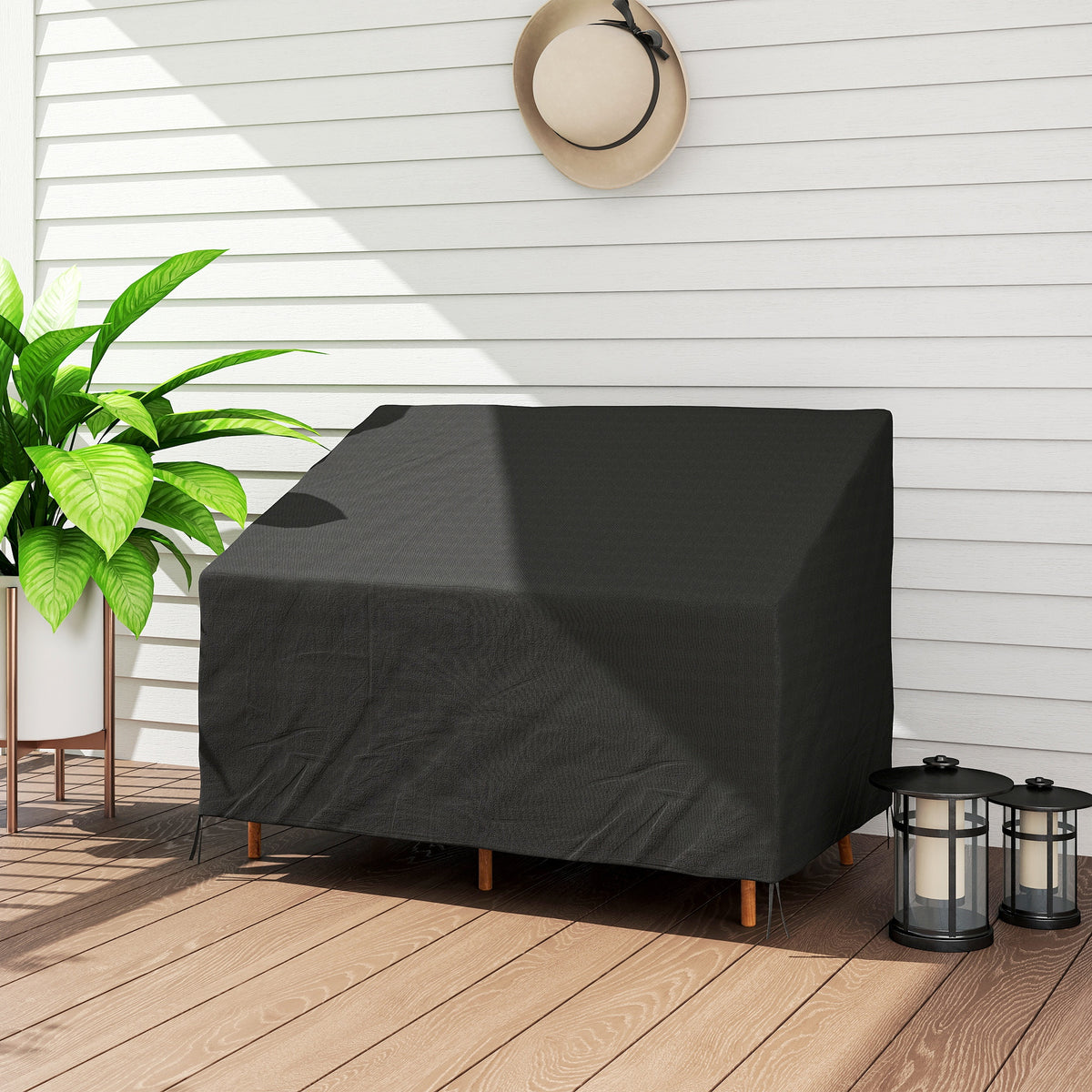 600D Oxford Cloth 2 Seater Sofa Furniture Cover Waterproof for Garden Patio - Black