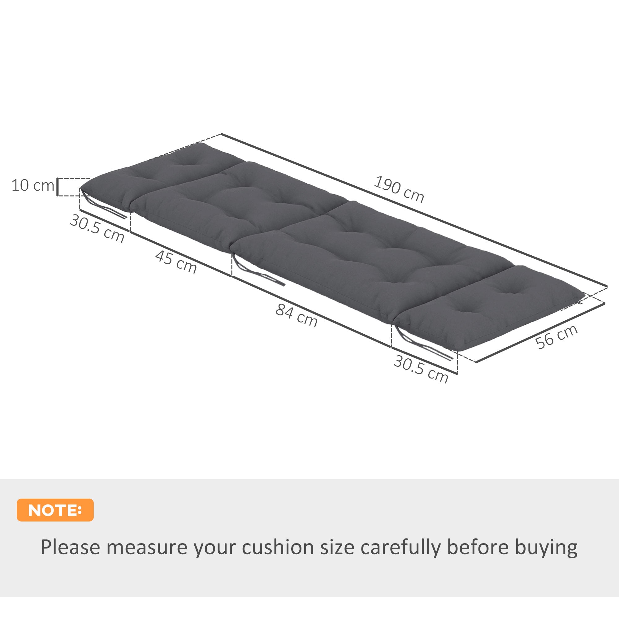 Set of Two 190 x 56cm Sun Lounger Cushions - Dark Grey