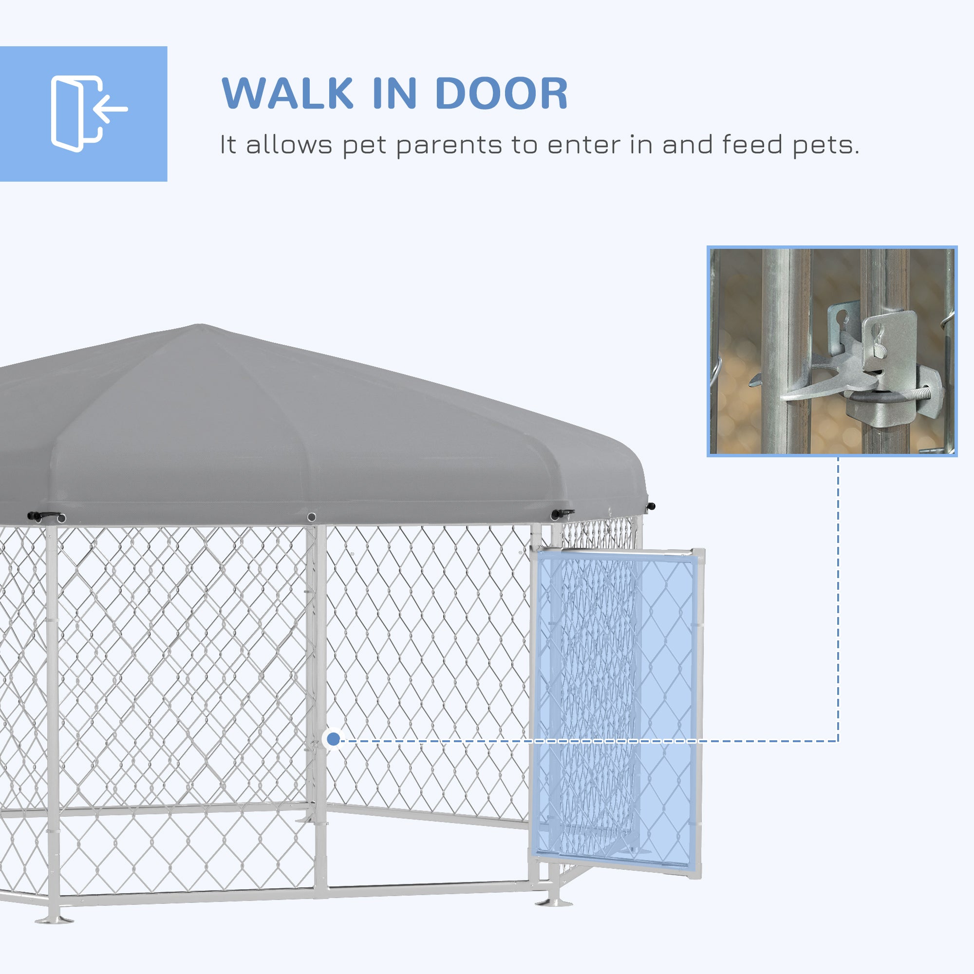 Dog Kennel and Run with Lockable Door, for Garden, Patio, Terrace, Large Dogs, 2.1 x 1.85 x 1.5m