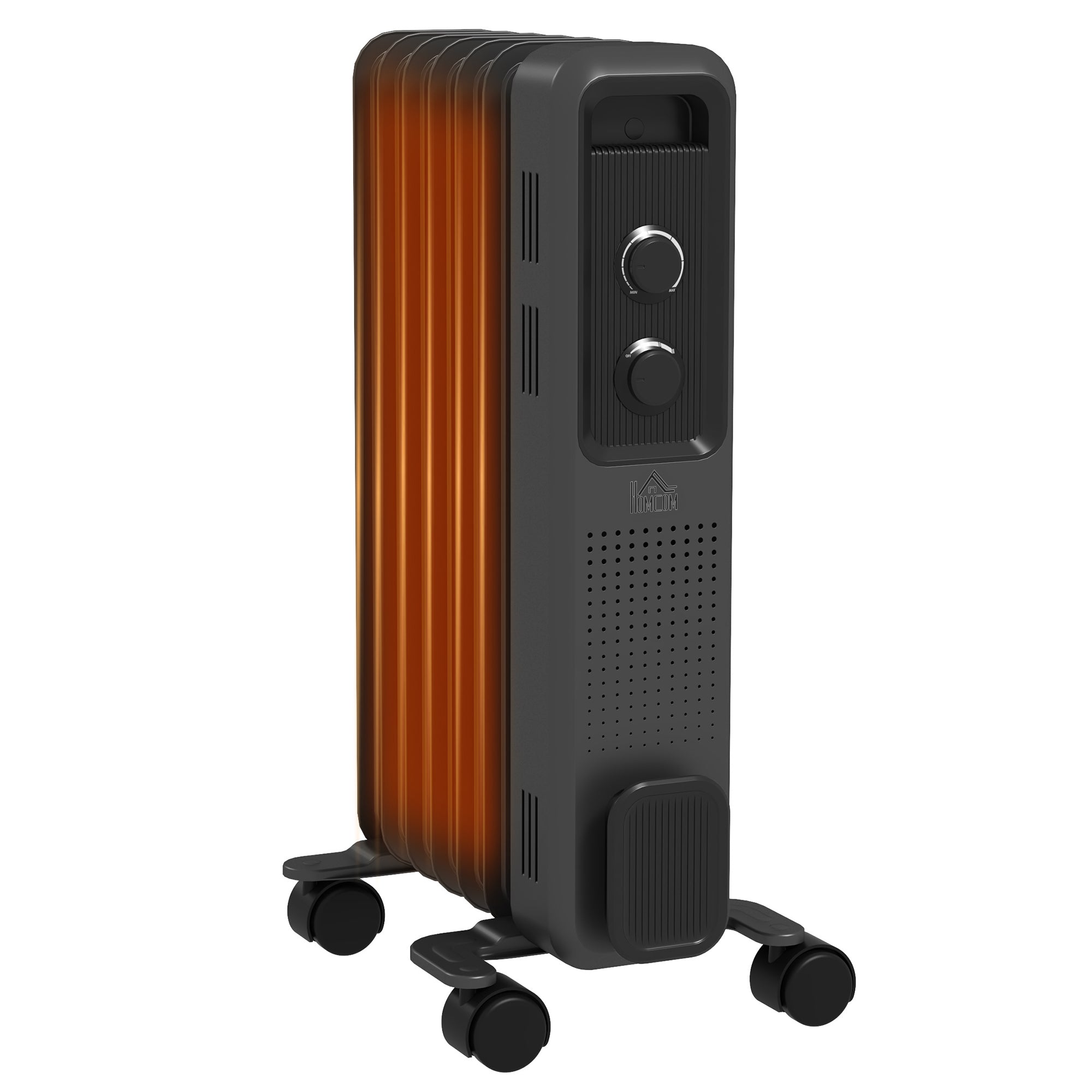 1500W Oil Filled Radiator, 7 Fin, Portable Electric Heater with 3 Heat Settings, Safety Cut-Off and Wheels, Grey