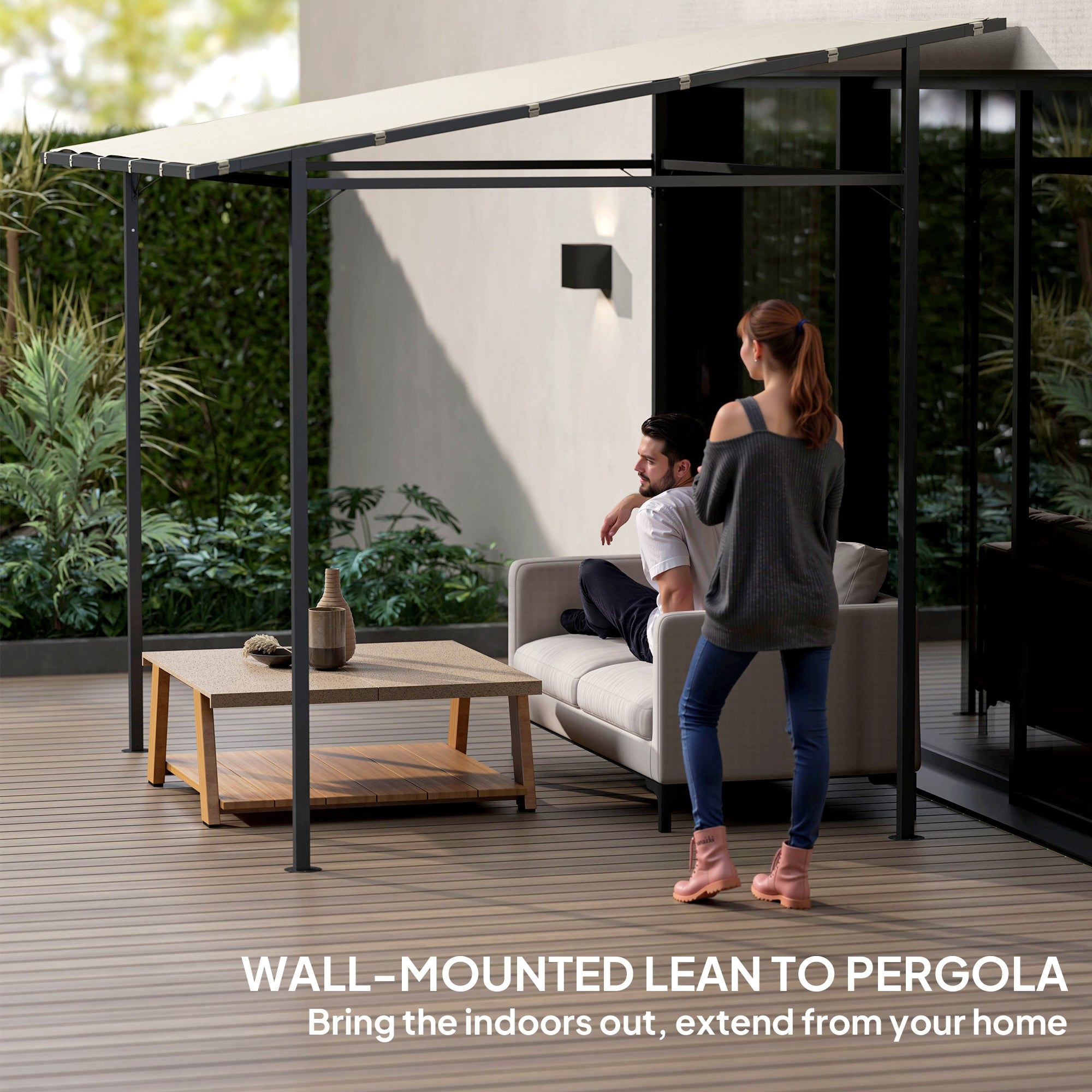 Wall Mounted Pergola Gazebo with PA Coated Fabric - Cream White