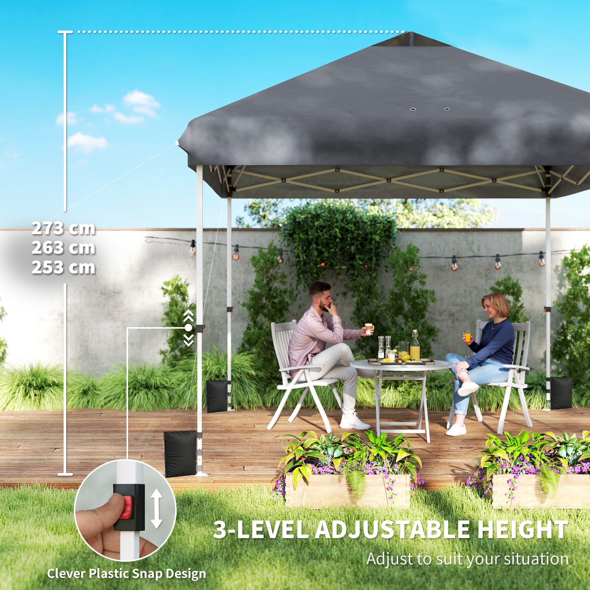 3 x 3 m Pop Up Gazebo with Wheels, UPF50+ One-Touch Outdoor Garden Party Tent Marquee Wedding Awning Canopy, Dark Grey