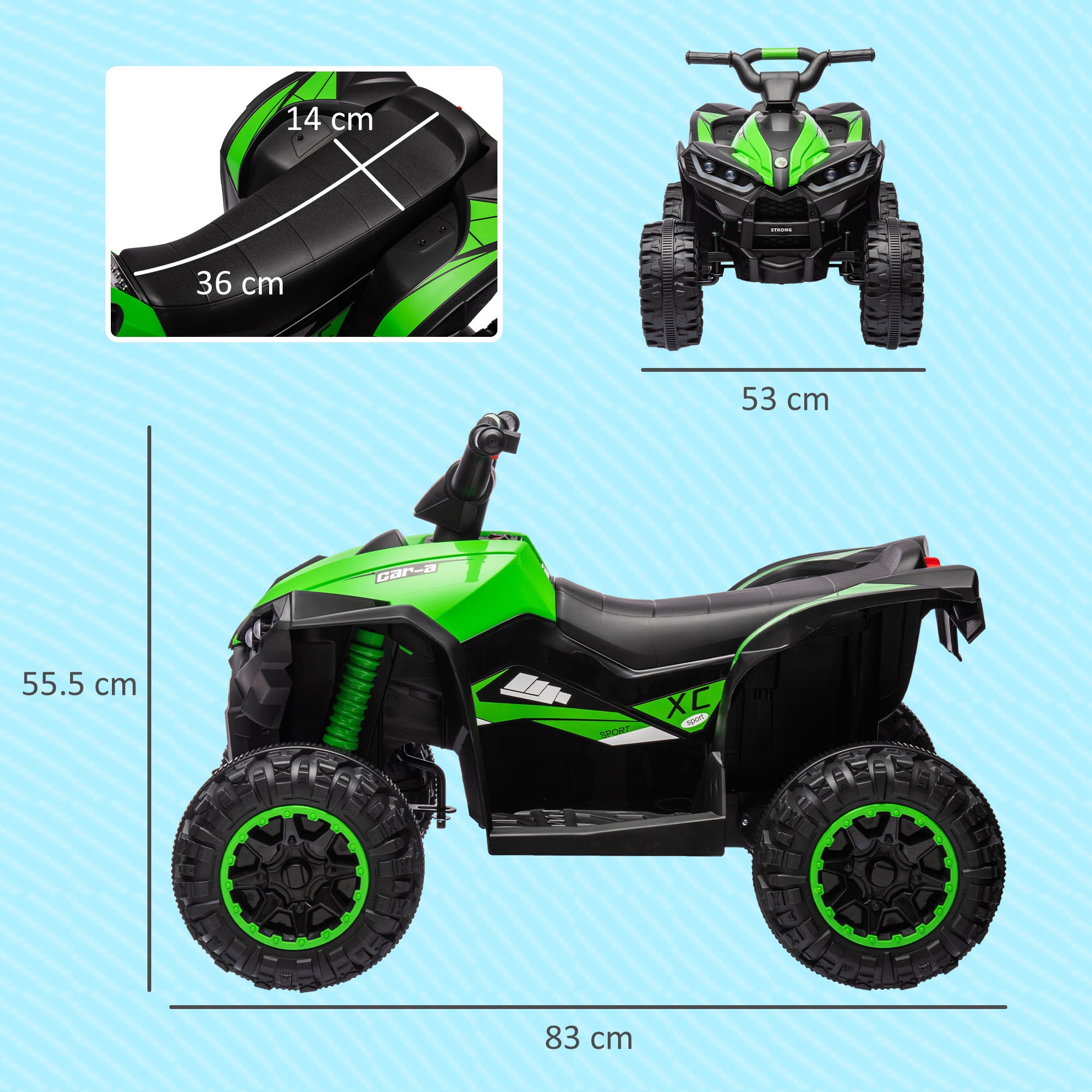 12V Ride-On Quad Bike w/ Music, Horn, for Ages 3-5 Years - Green